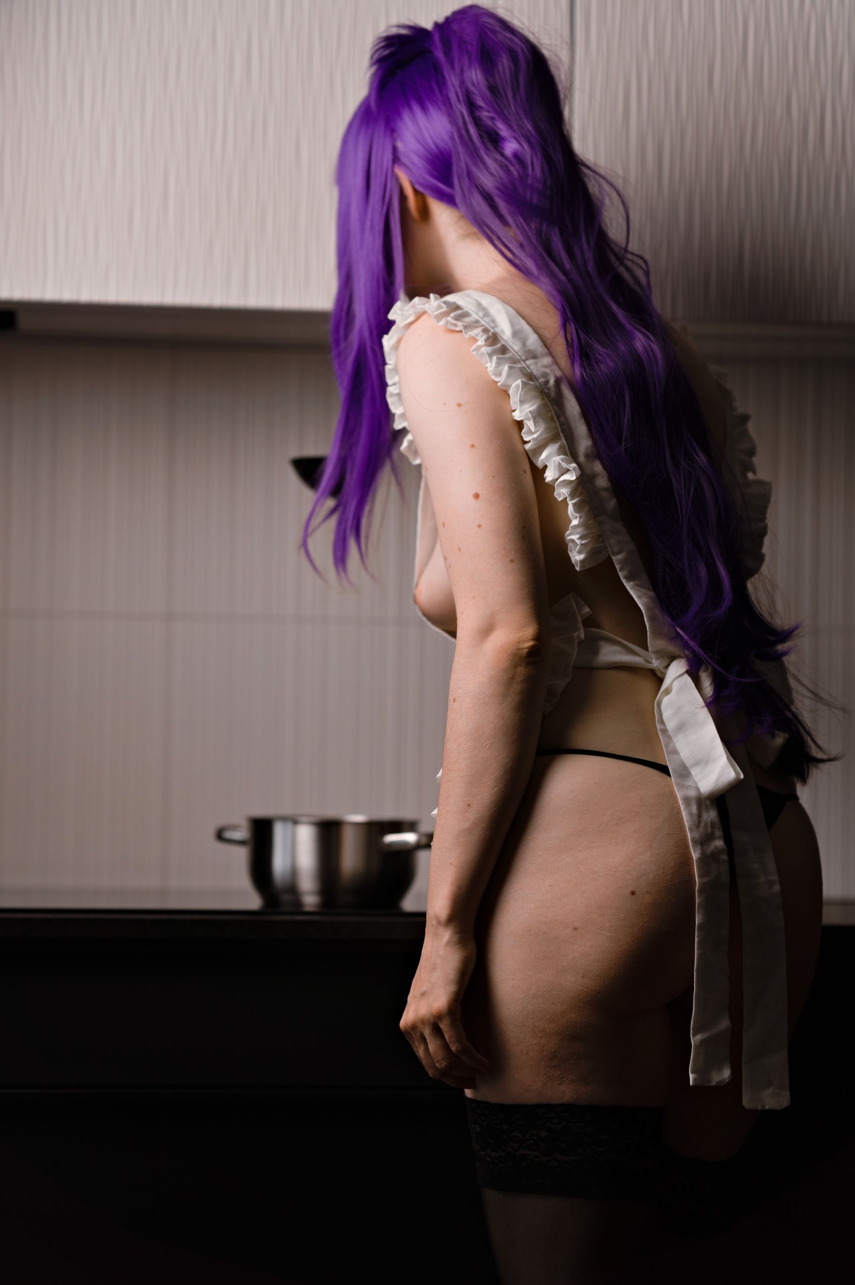 Saeko Busujima in Apron with Black Lace-trimmed Stockings and Pasties image 7