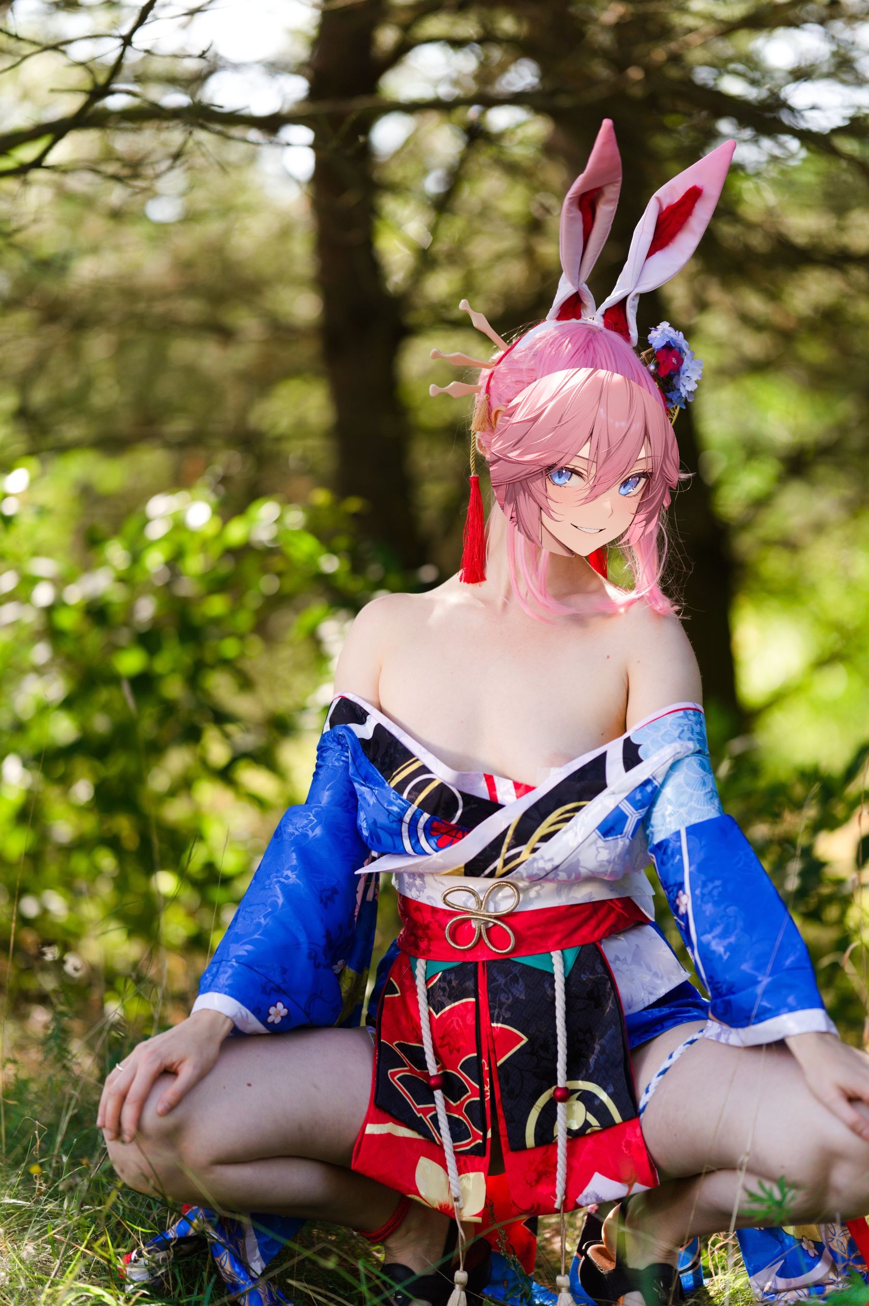 Summer Outdoor Yae Sakura in Blooming Maiko Kimono and White Stockings image 99