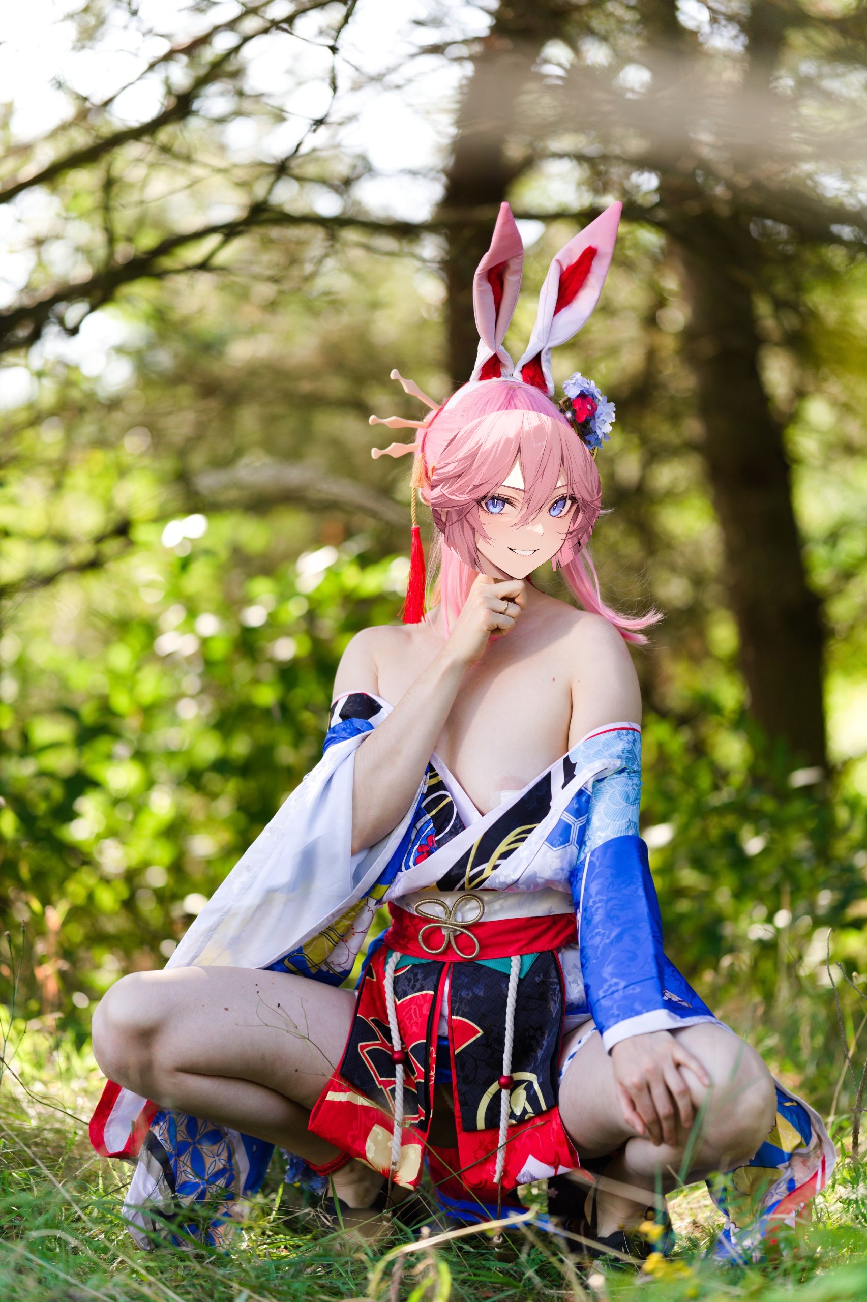 Summer Outdoor Yae Sakura in Blooming Maiko Kimono and White Stockings image 101