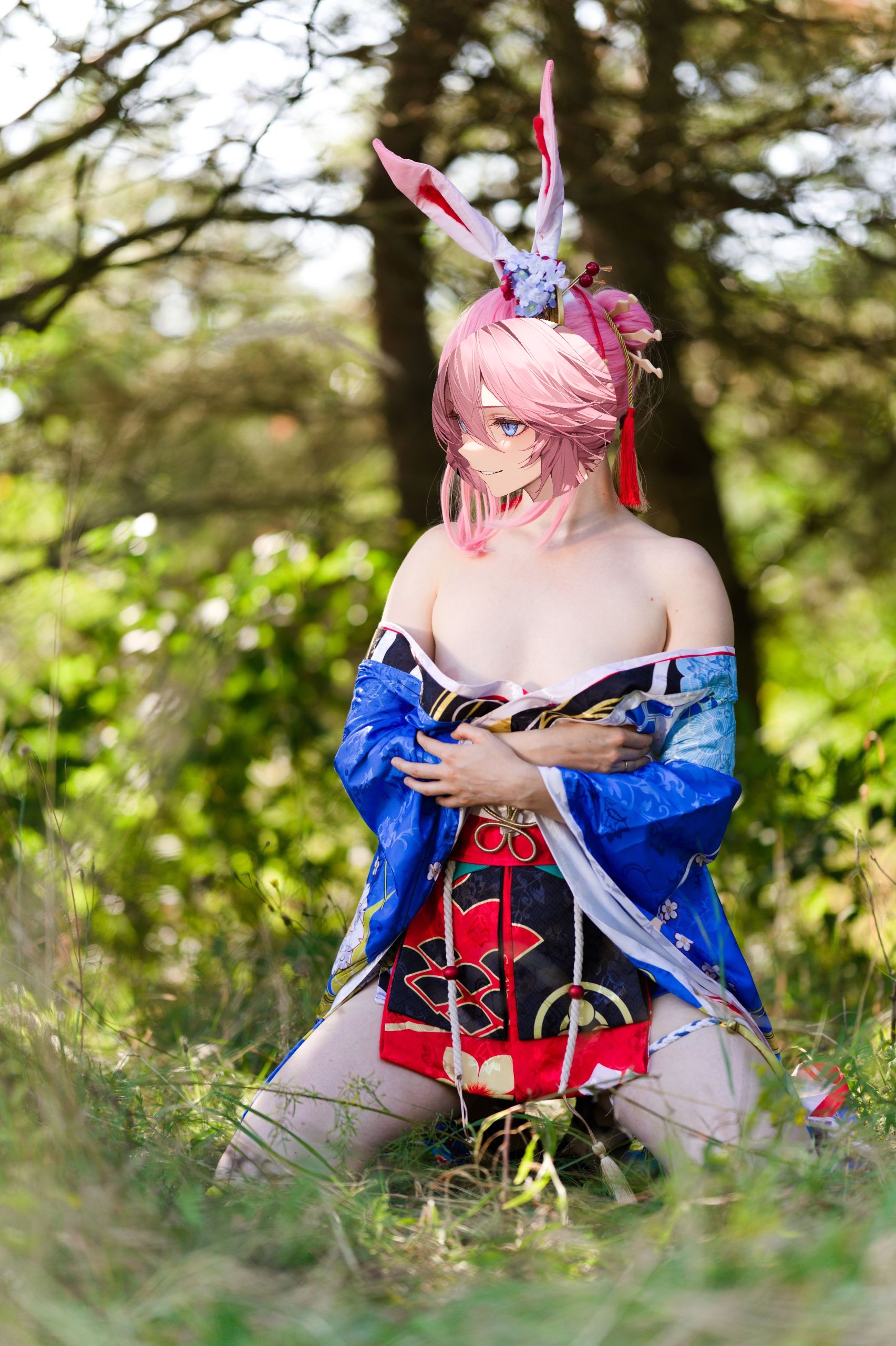 Summer Outdoor Yae Sakura in Blooming Maiko Kimono and White Stockings image 106