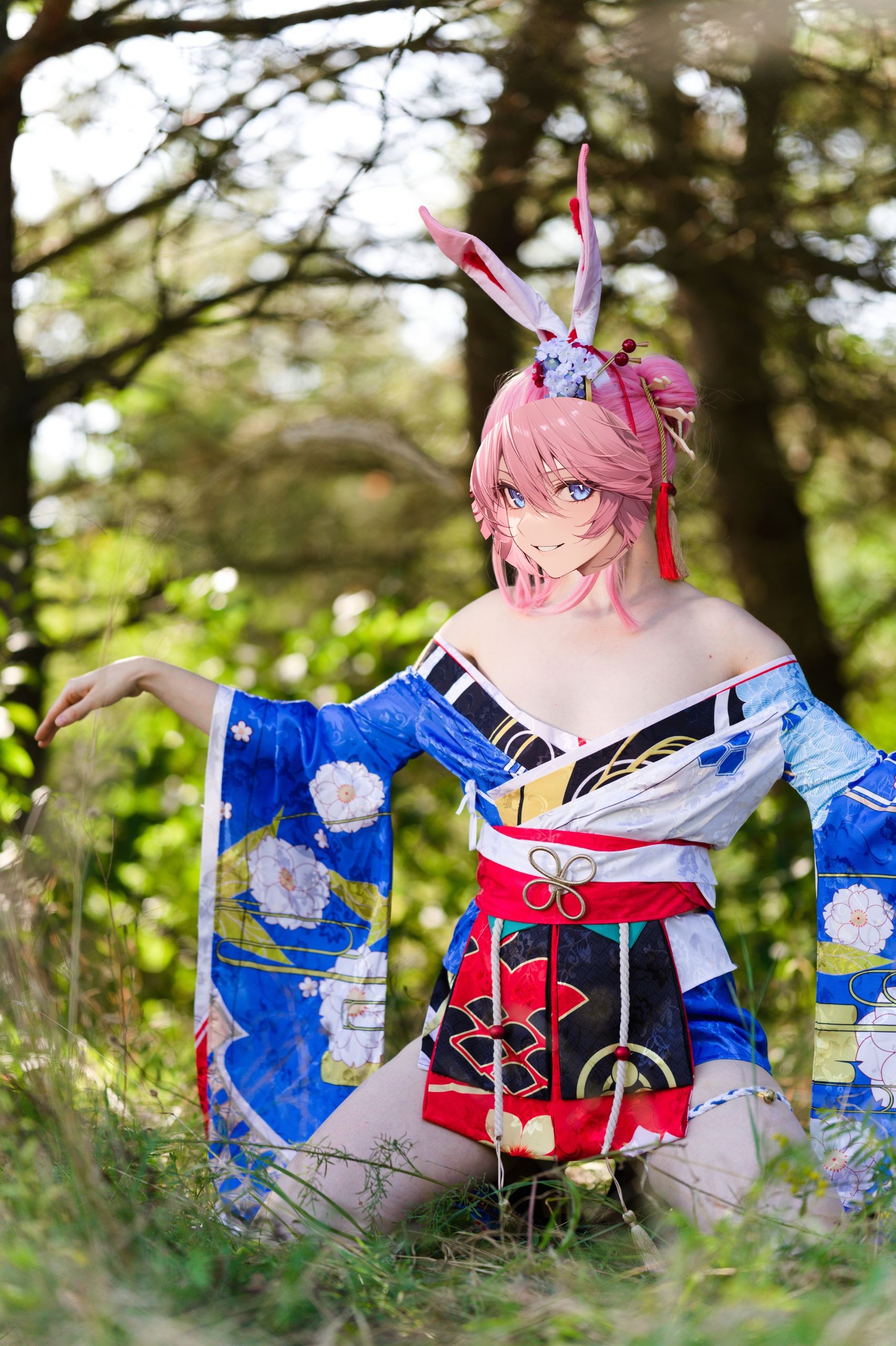 Summer Outdoor Yae Sakura in Blooming Maiko Kimono and White Stockings image 107