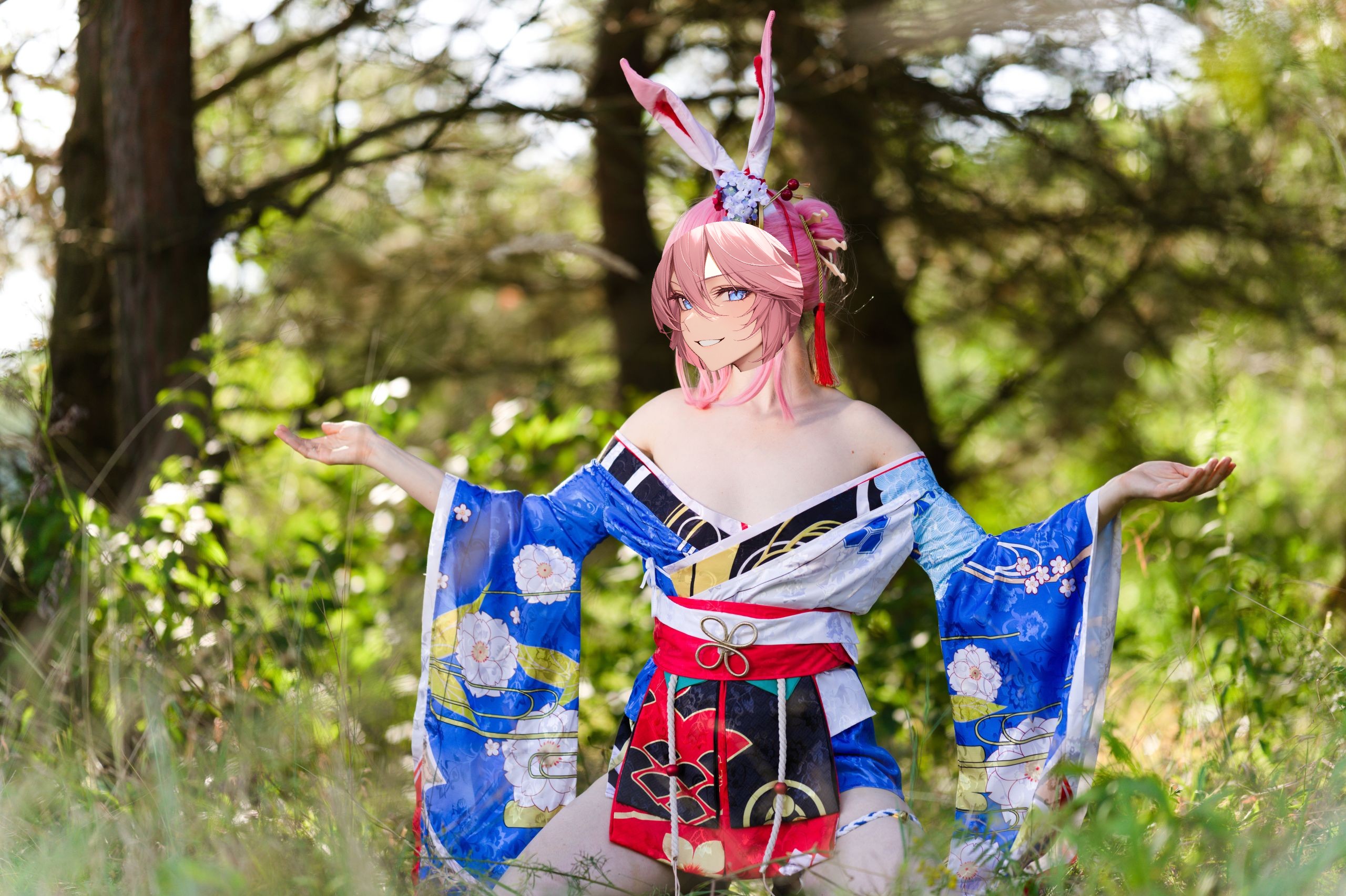 Summer Outdoor Yae Sakura in Blooming Maiko Kimono and White Stockings image 108