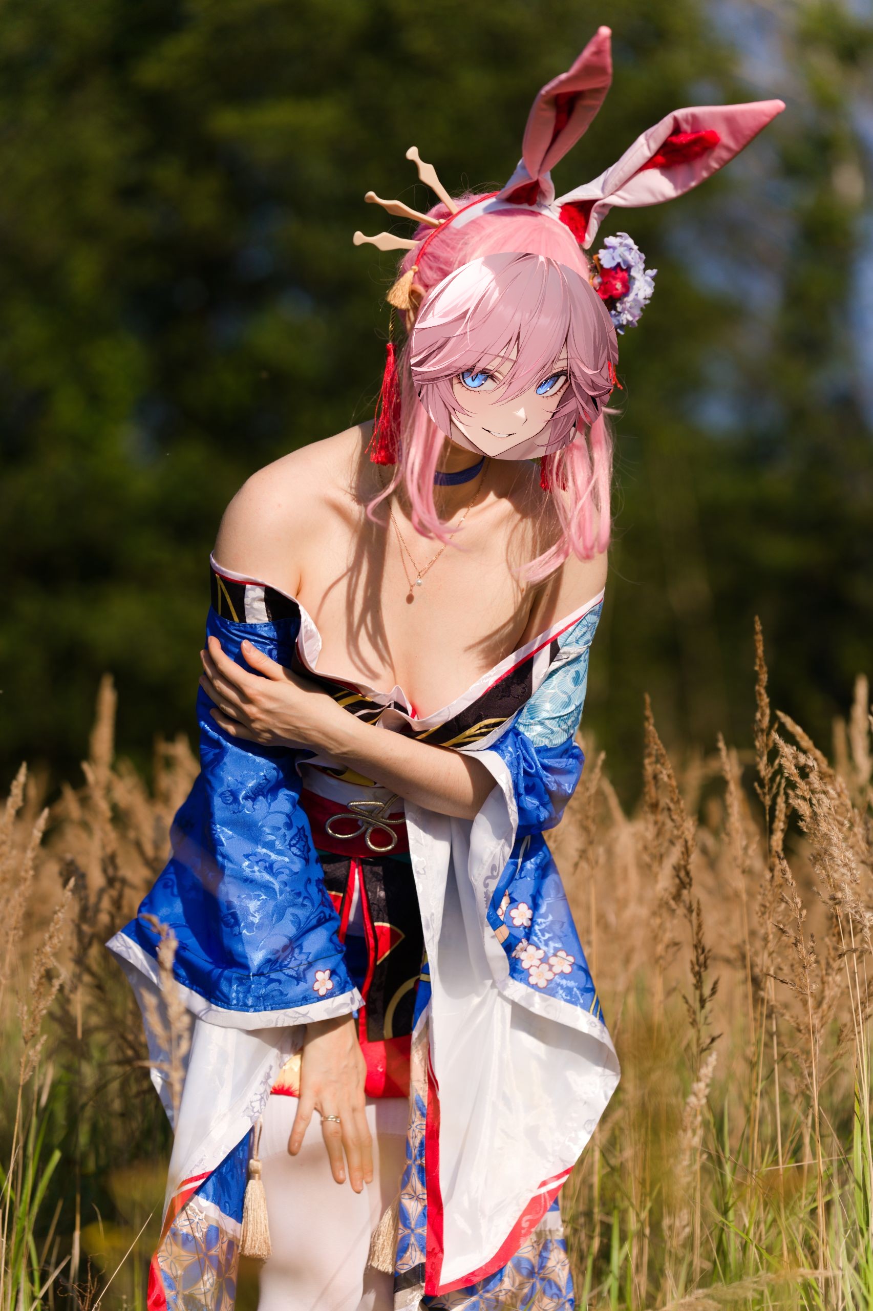 Summer Outdoor Yae Sakura in Blooming Maiko Kimono and White Stockings image 11