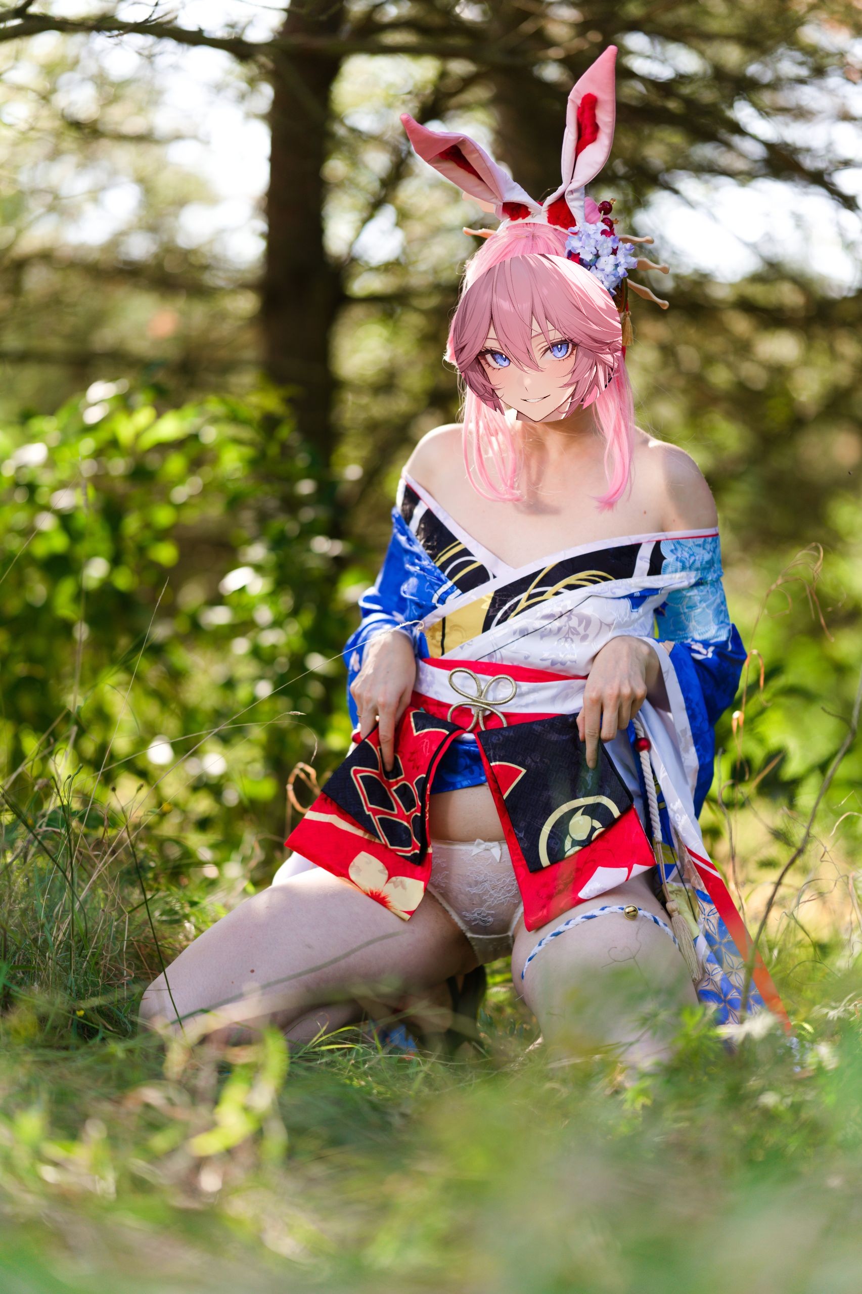 Summer Outdoor Yae Sakura in Blooming Maiko Kimono and White Stockings image 109