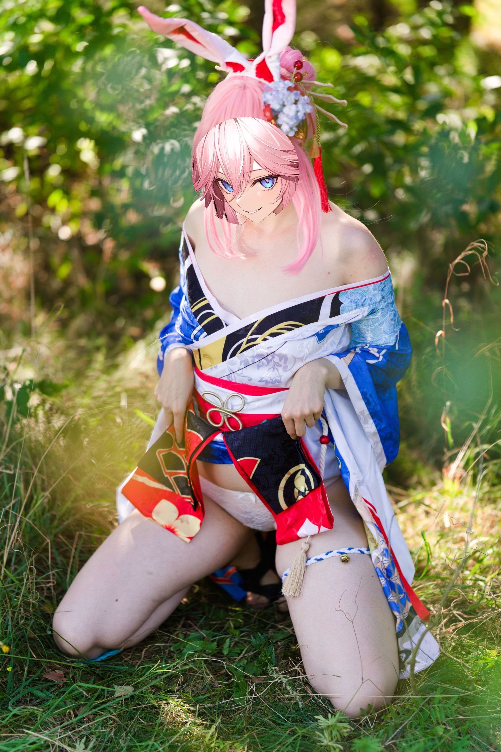 Summer Outdoor Yae Sakura in Blooming Maiko Kimono and White Stockings image 110