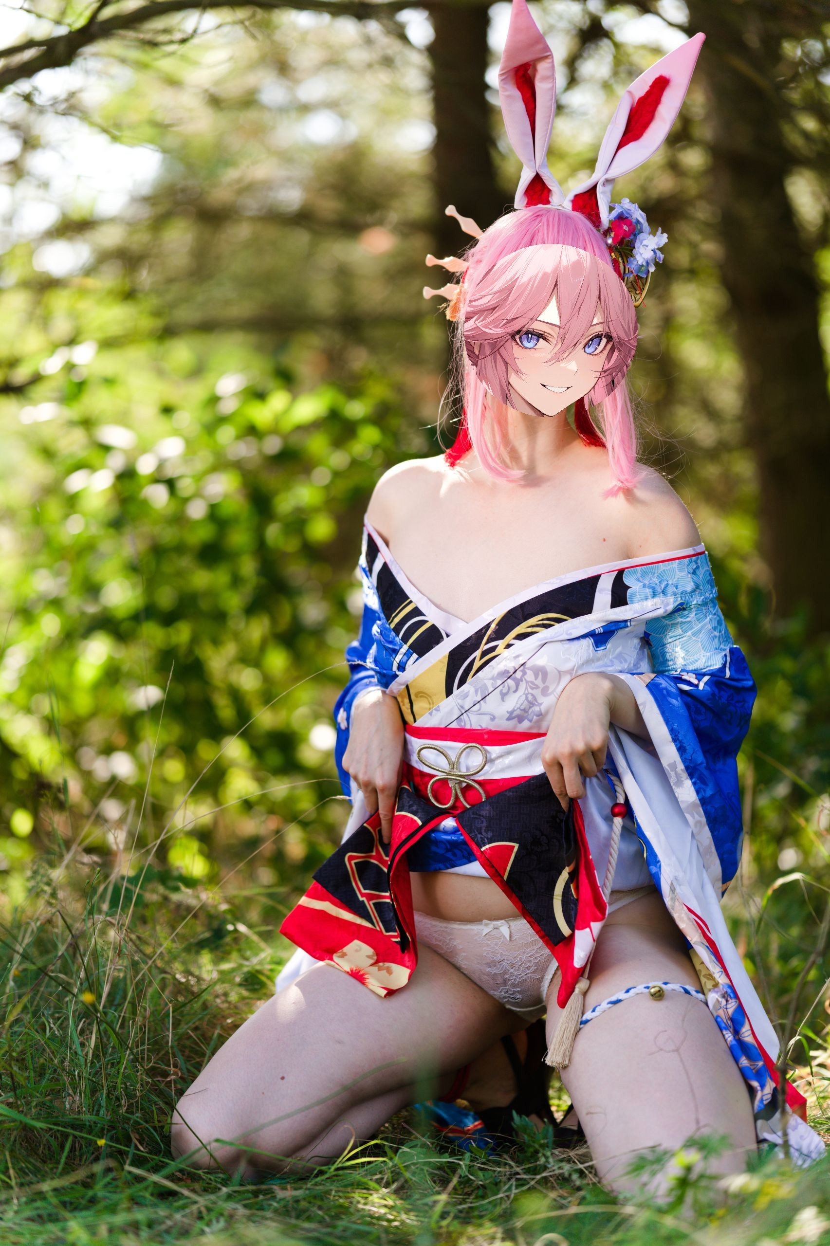 Summer Outdoor Yae Sakura in Blooming Maiko Kimono and White Stockings image 111