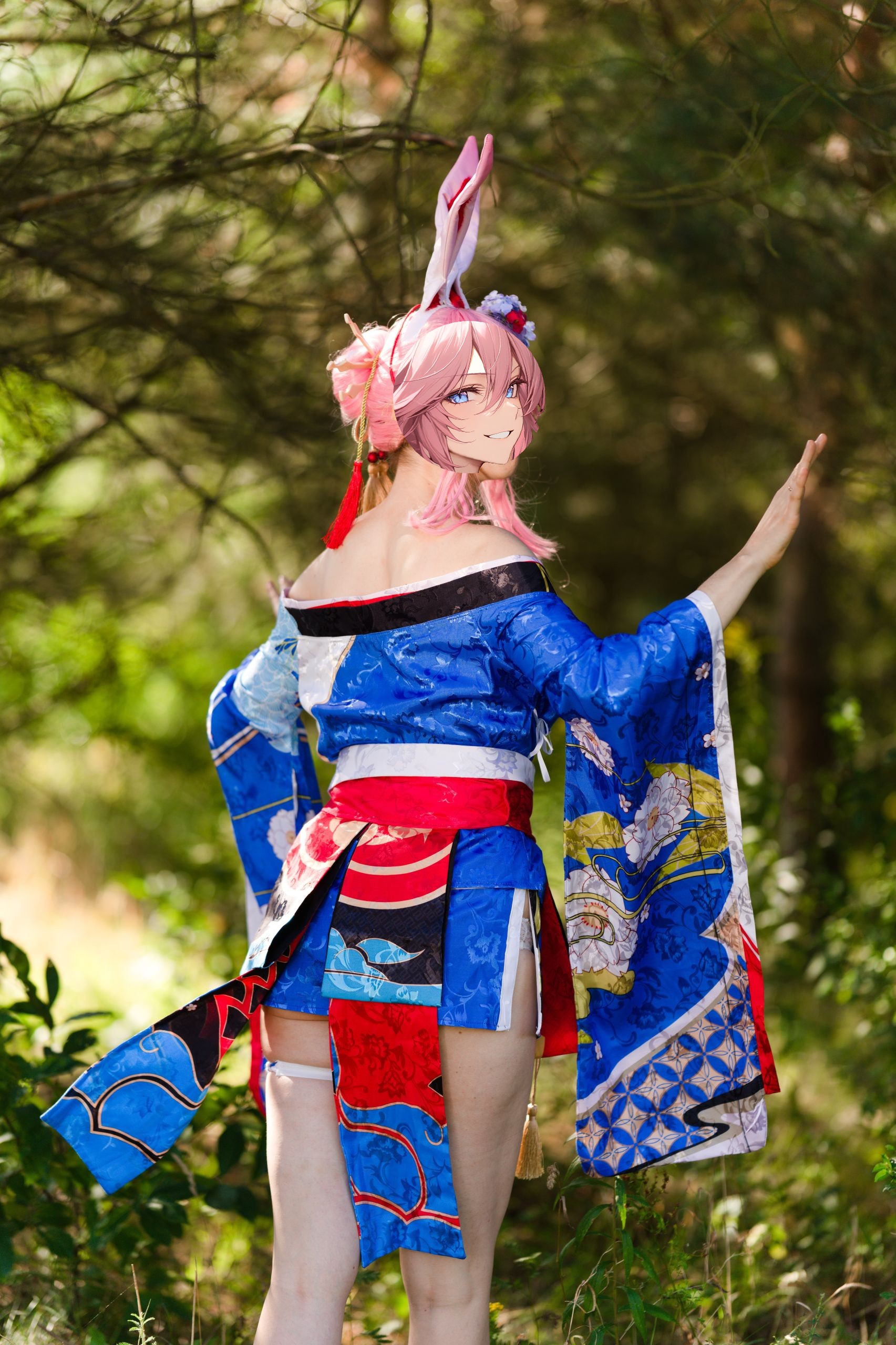 Summer Outdoor Yae Sakura in Blooming Maiko Kimono and White Stockings image 116