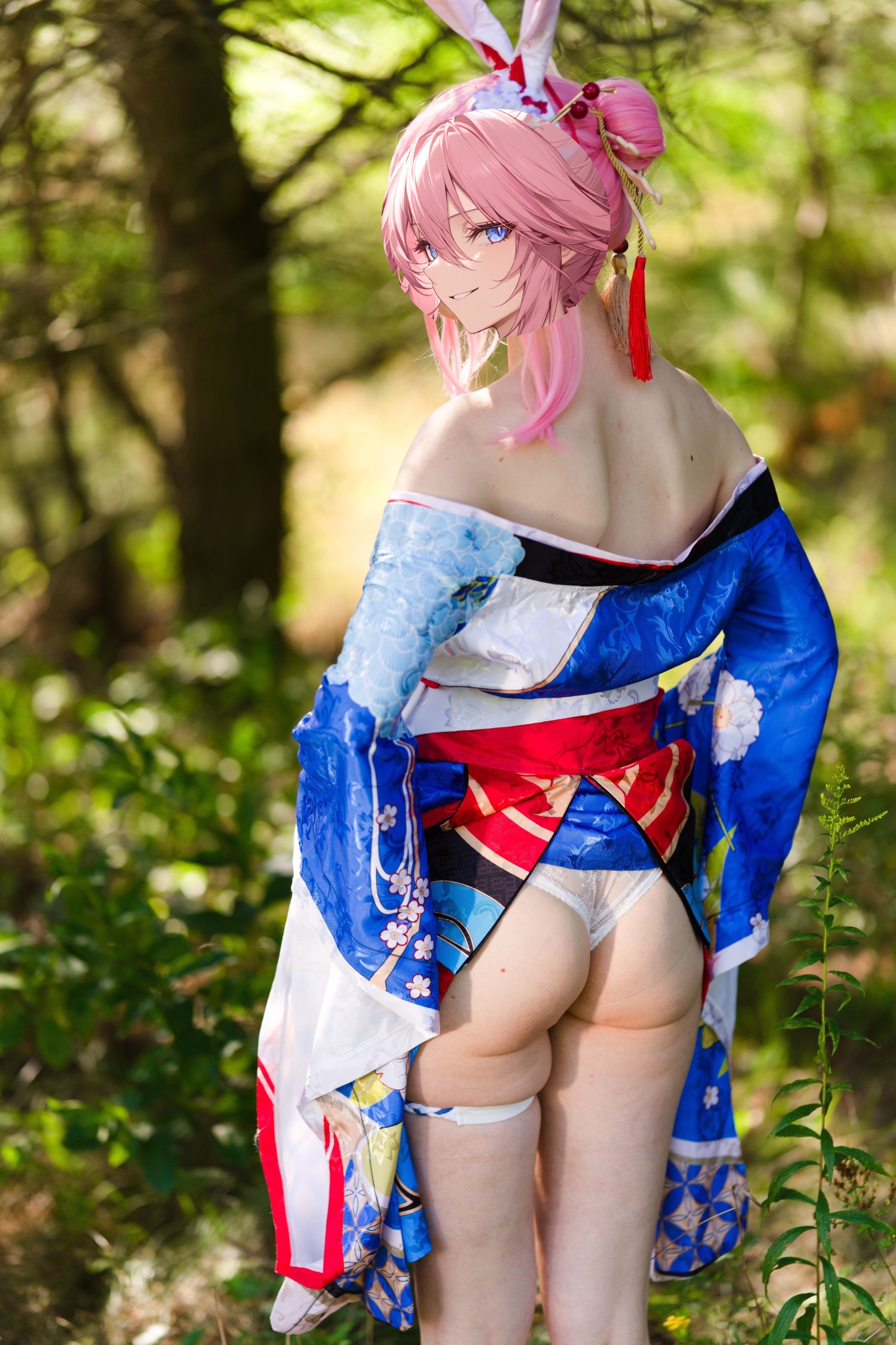 Summer Outdoor Yae Sakura in Blooming Maiko Kimono and White Stockings image 124