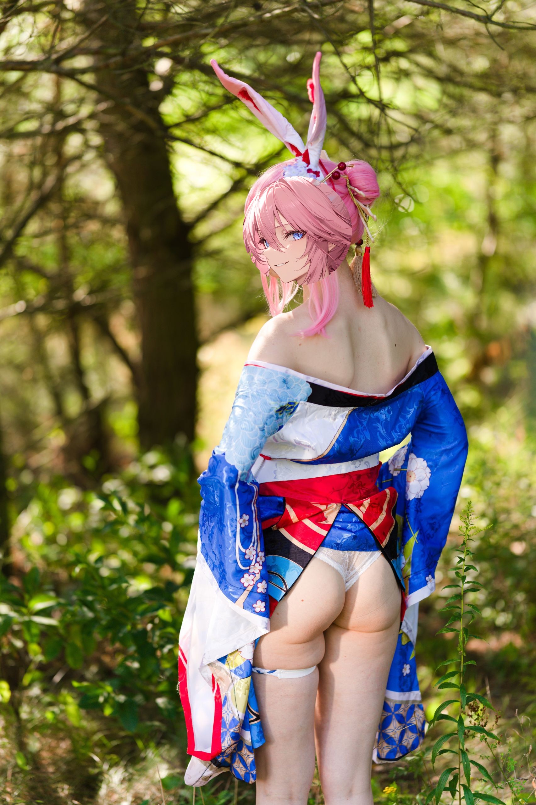 Summer Outdoor Yae Sakura in Blooming Maiko Kimono and White Stockings image 125