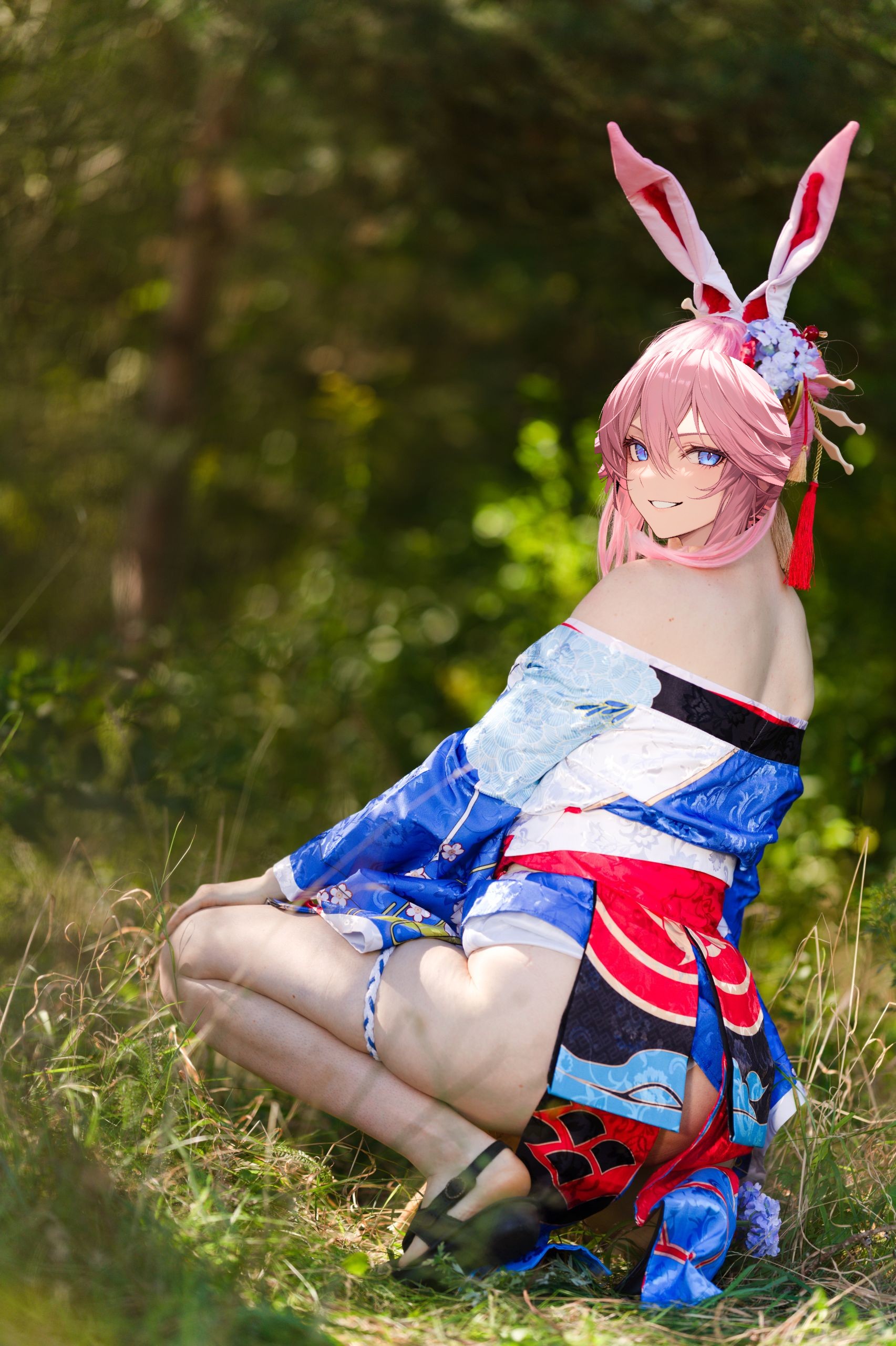 Summer Outdoor Yae Sakura in Blooming Maiko Kimono and White Stockings image 126