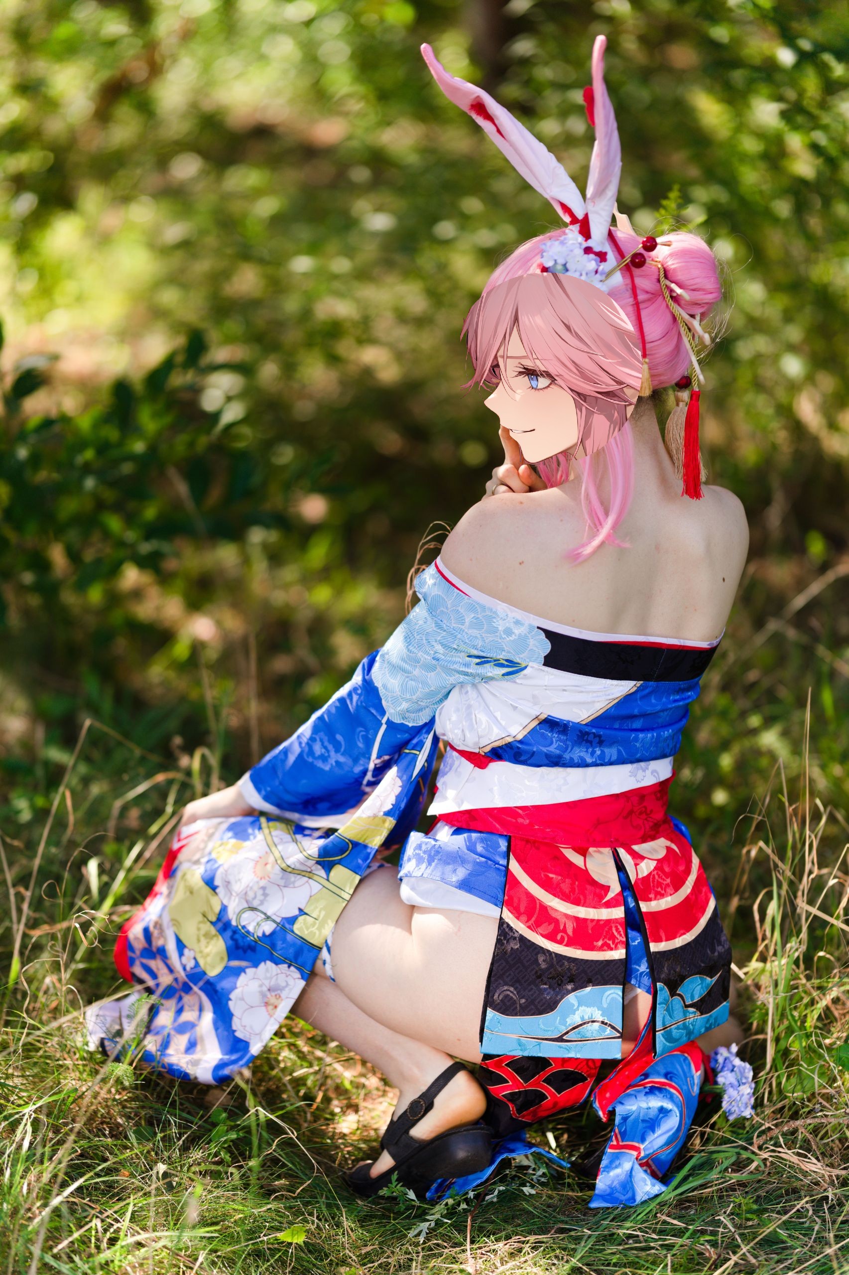 Summer Outdoor Yae Sakura in Blooming Maiko Kimono and White Stockings image 127
