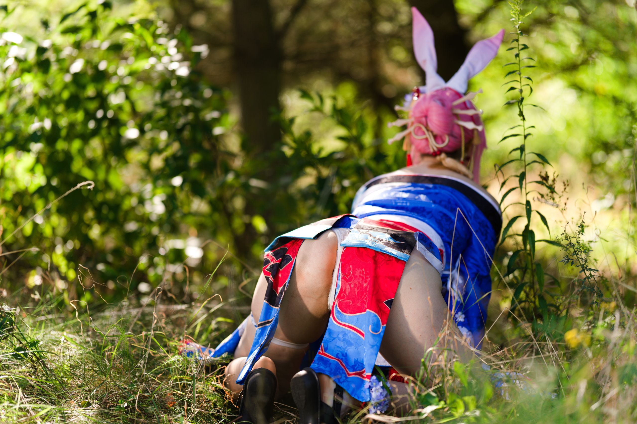 Summer Outdoor Yae Sakura in Blooming Maiko Kimono and White Stockings image 132