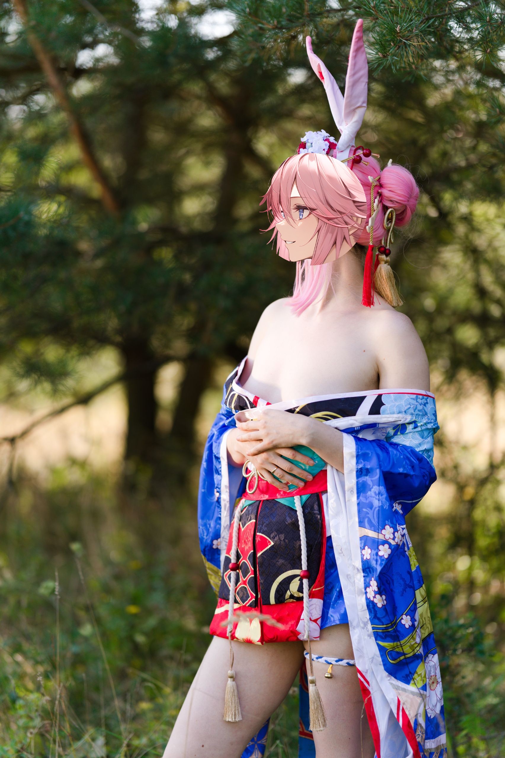 Summer Outdoor Yae Sakura in Blooming Maiko Kimono and White Stockings image 136