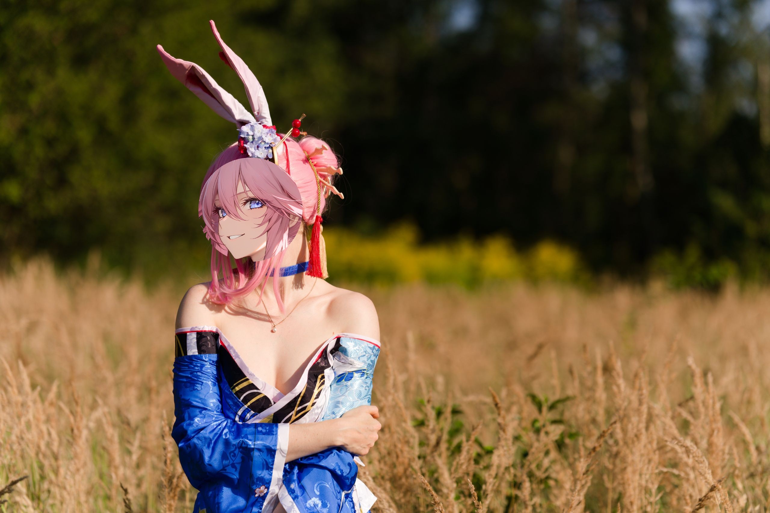 Summer Outdoor Yae Sakura in Blooming Maiko Kimono and White Stockings image 14