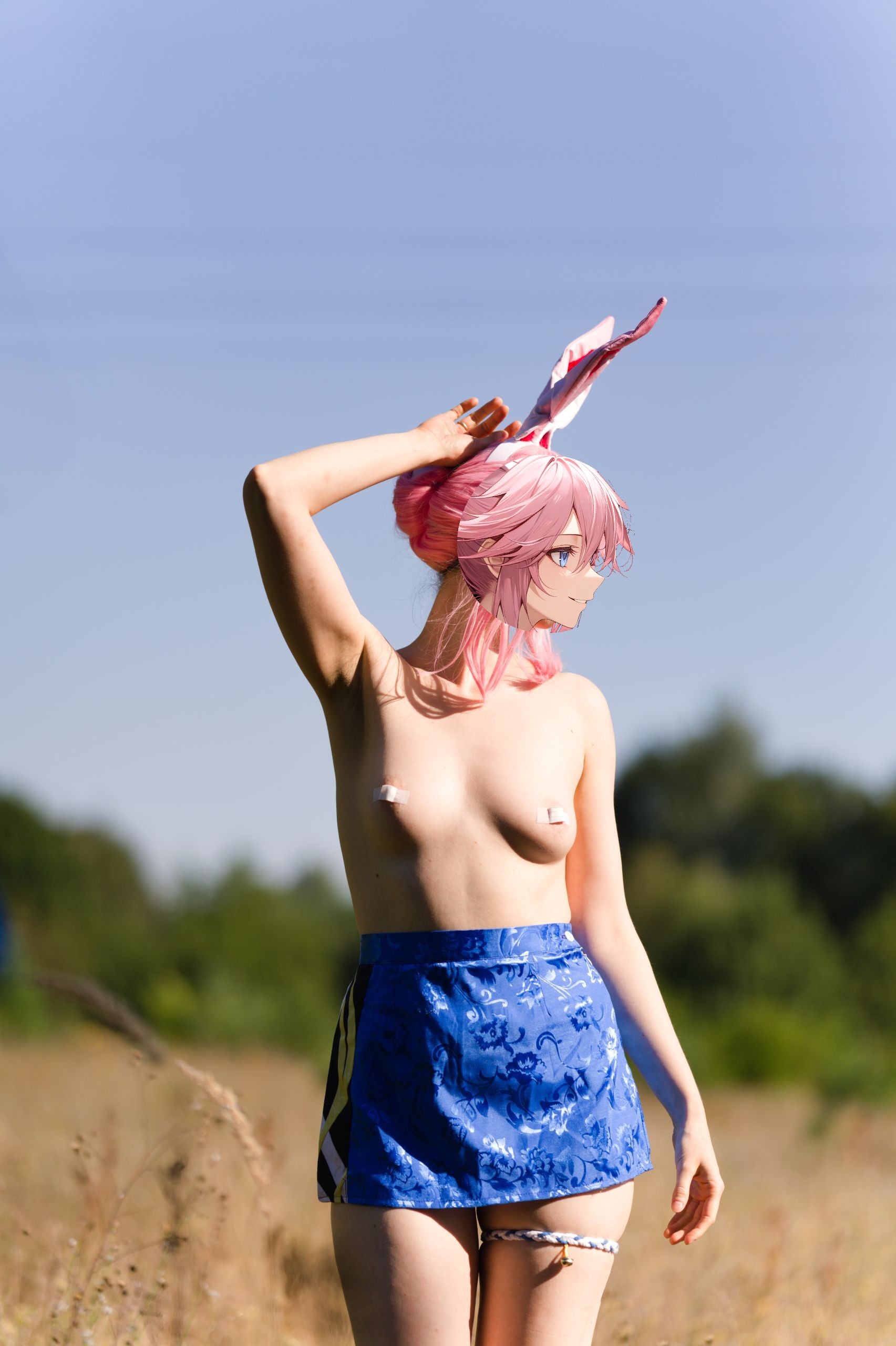 Summer Outdoor Yae Sakura in Blooming Maiko Kimono and White Stockings image 140