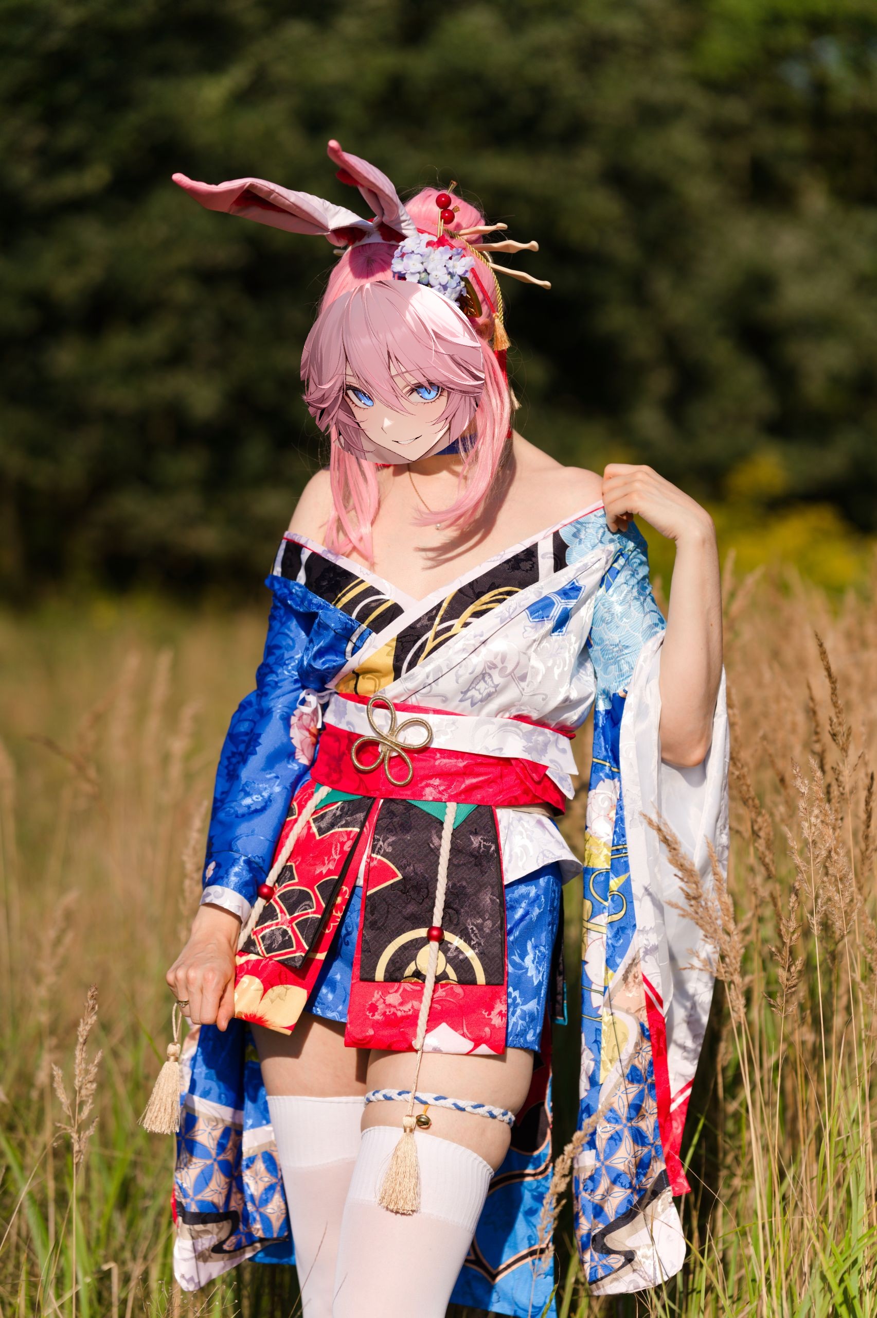 Summer Outdoor Yae Sakura in Blooming Maiko Kimono and White Stockings image 16