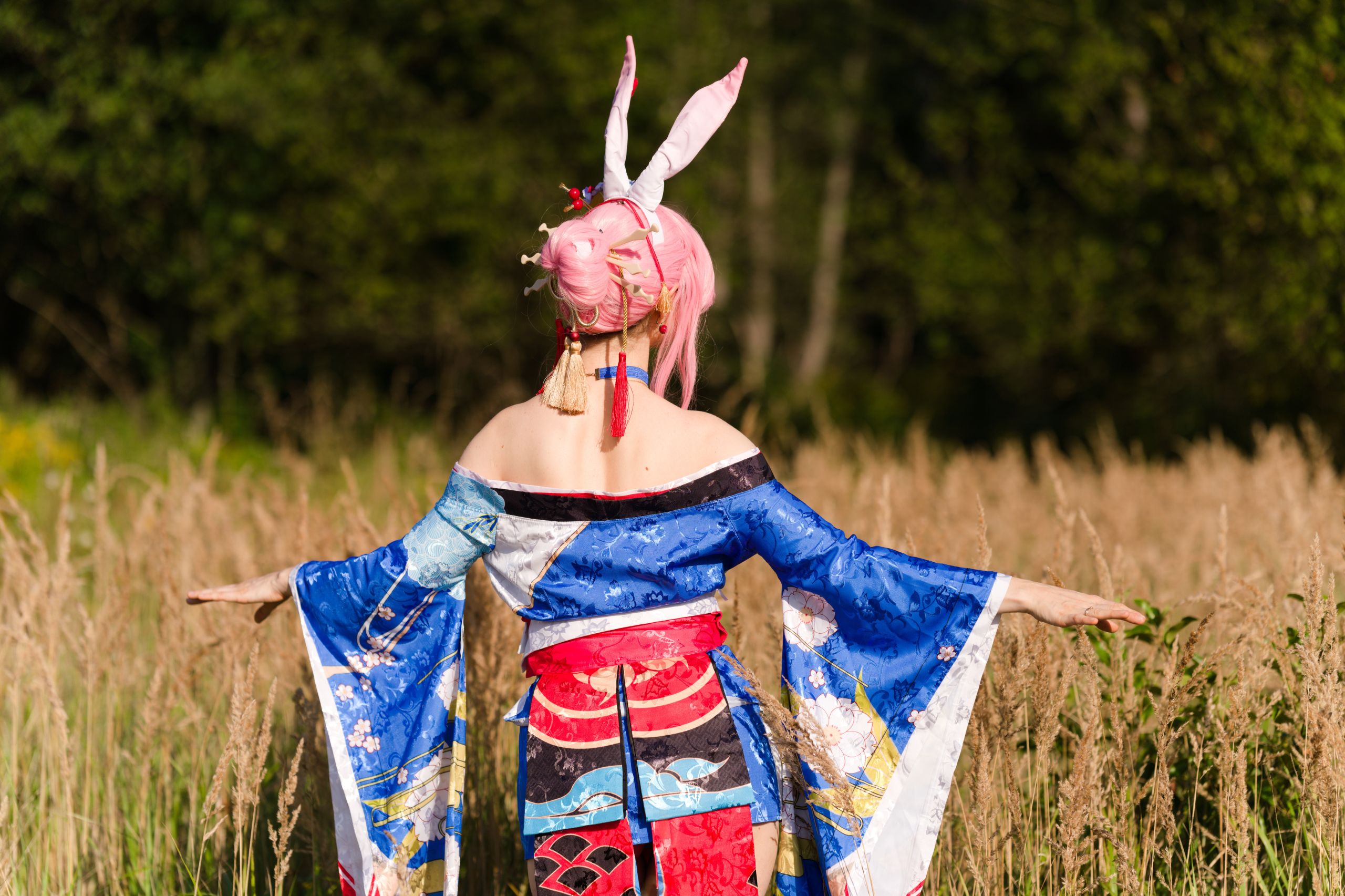 Summer Outdoor Yae Sakura in Blooming Maiko Kimono and White Stockings image 17