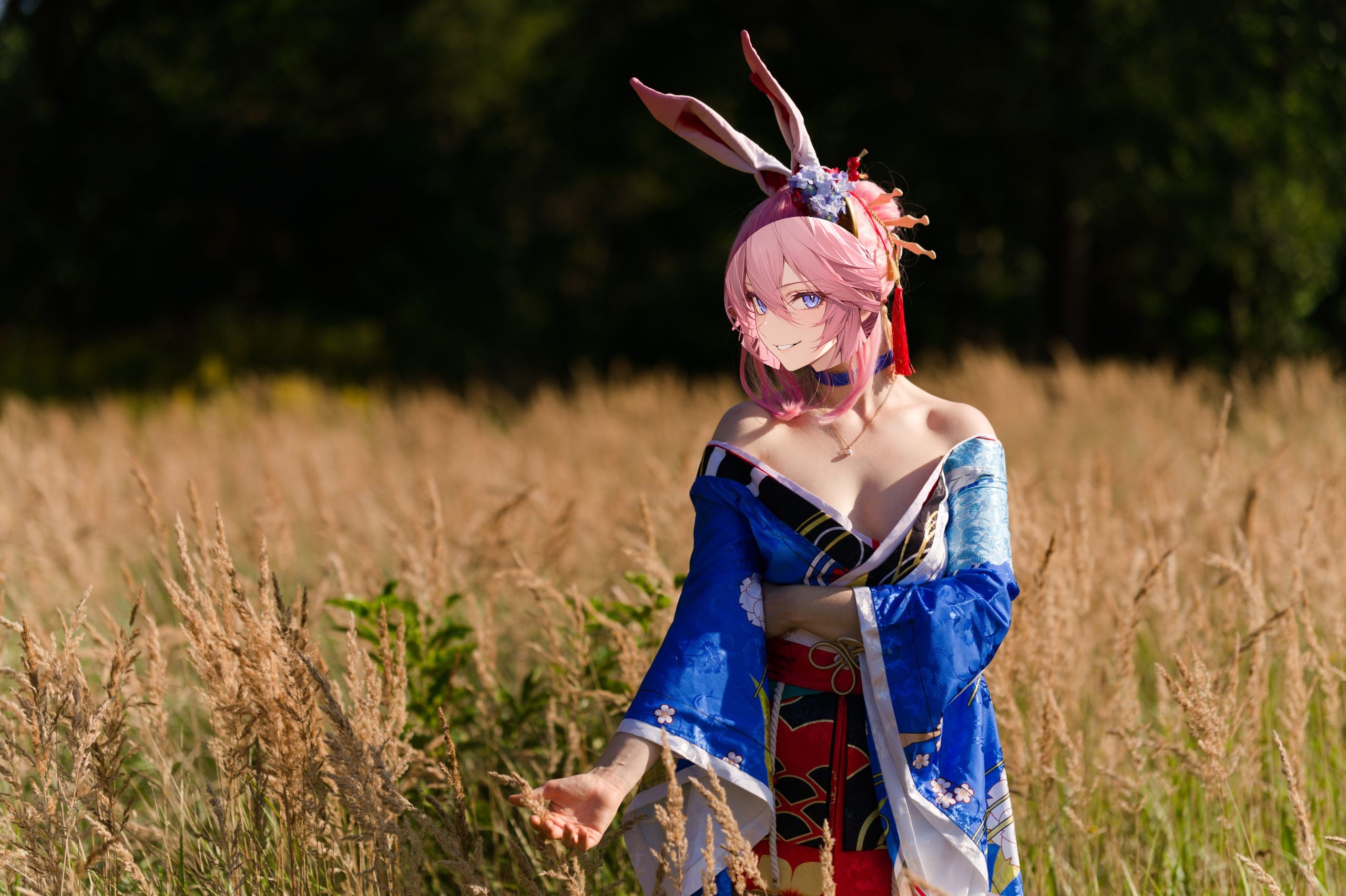 Summer Outdoor Yae Sakura in Blooming Maiko Kimono and White Stockings image 19