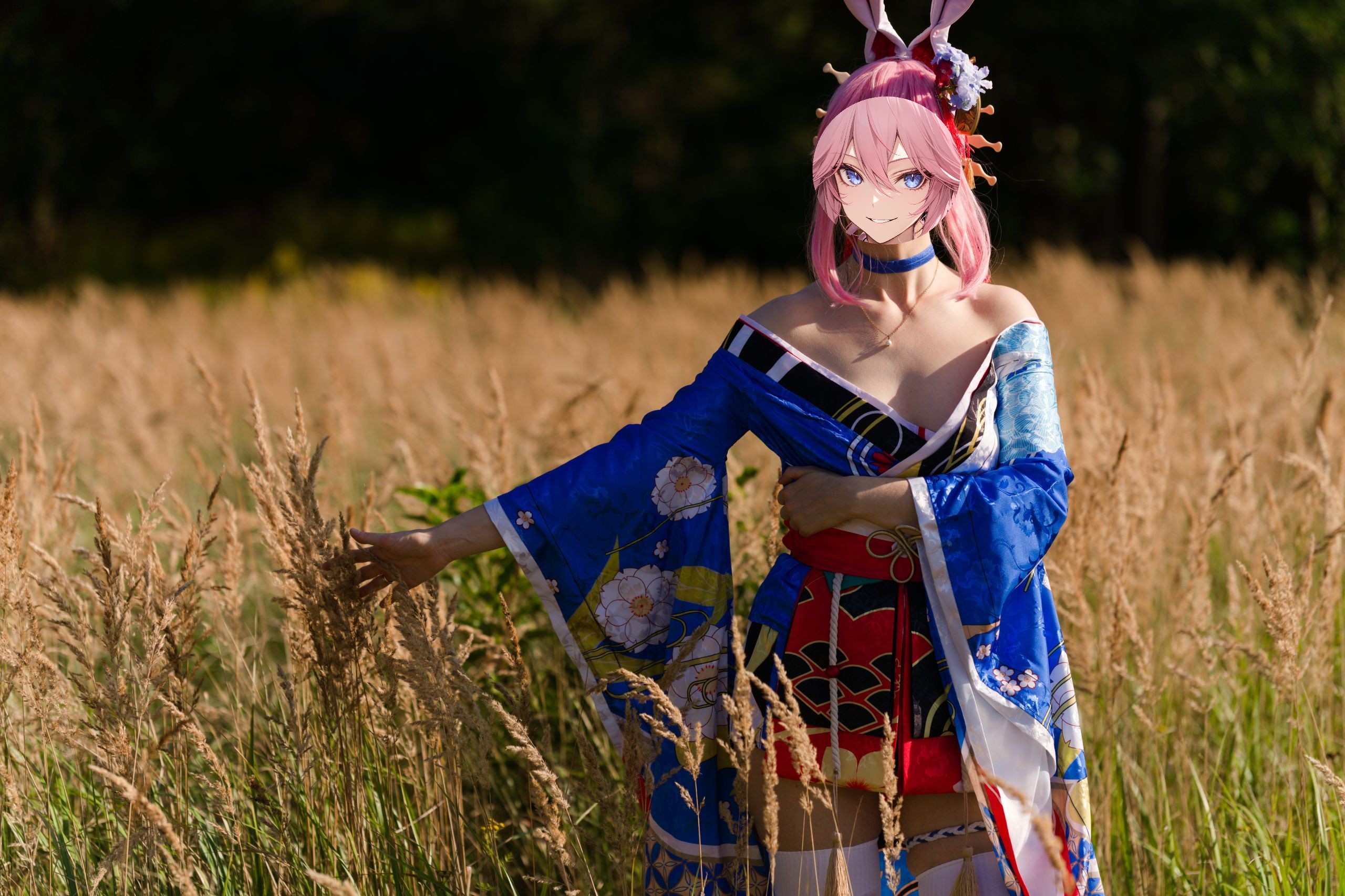 Summer Outdoor Yae Sakura in Blooming Maiko Kimono and White Stockings image 20