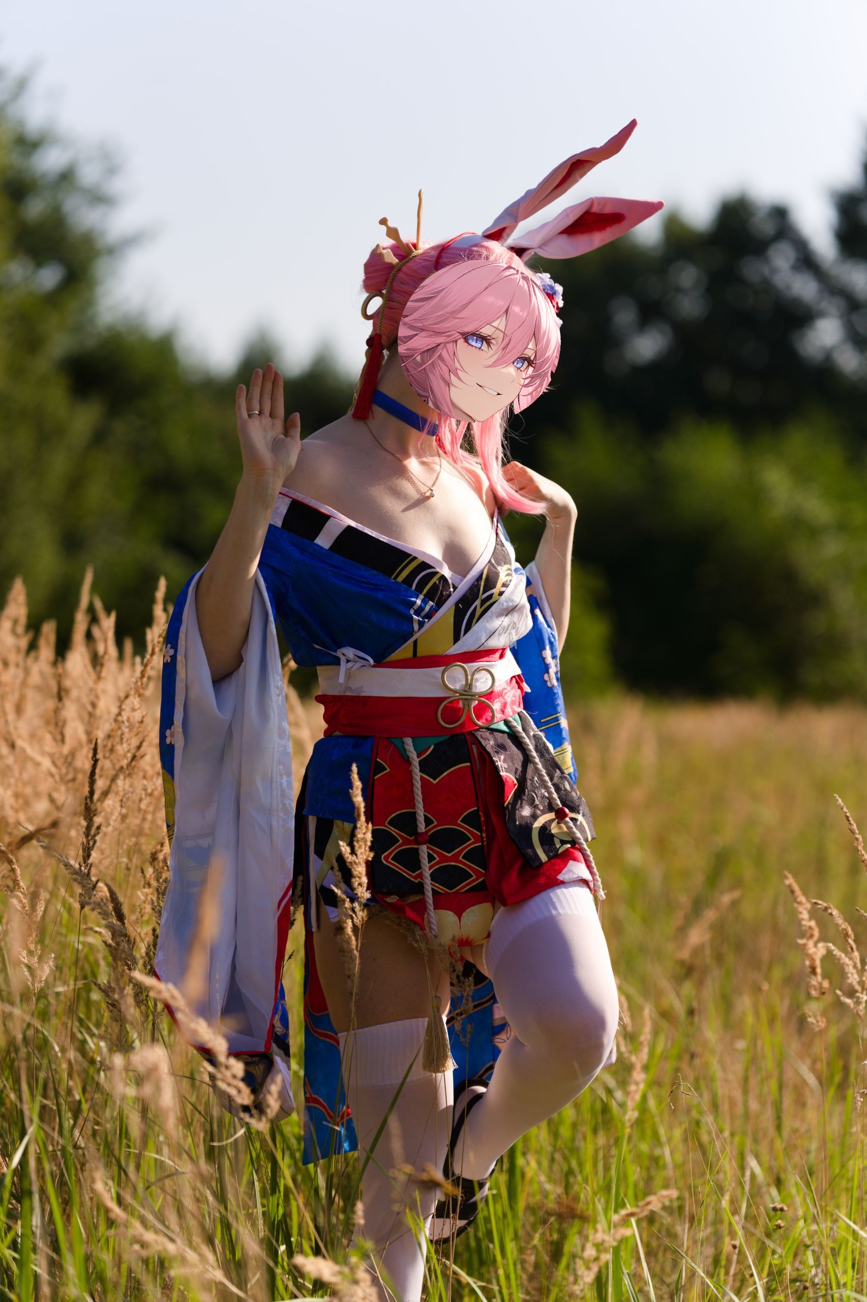 Summer Outdoor Yae Sakura in Blooming Maiko Kimono and White Stockings image 21