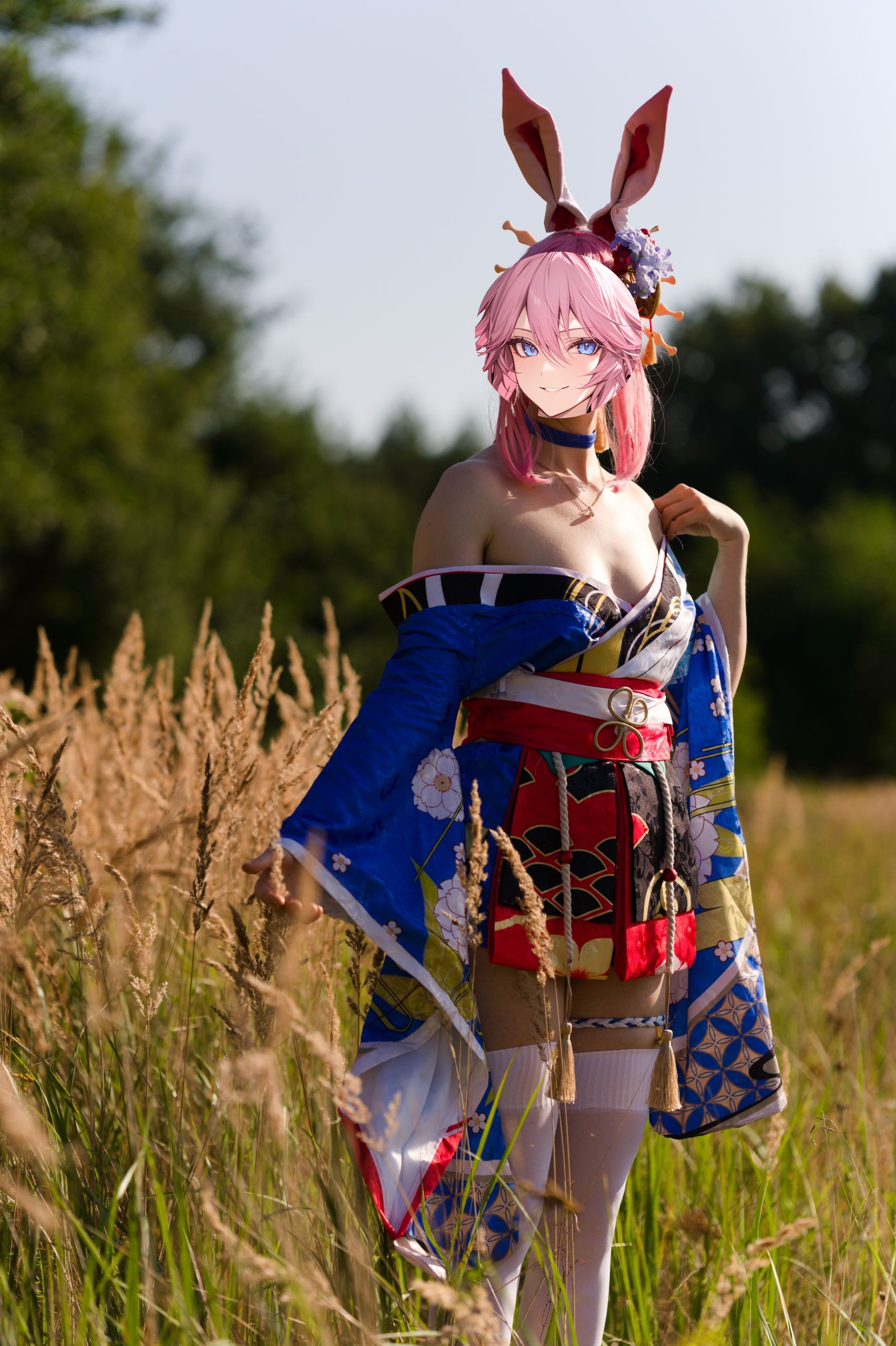 Summer Outdoor Yae Sakura in Blooming Maiko Kimono and White Stockings image 22