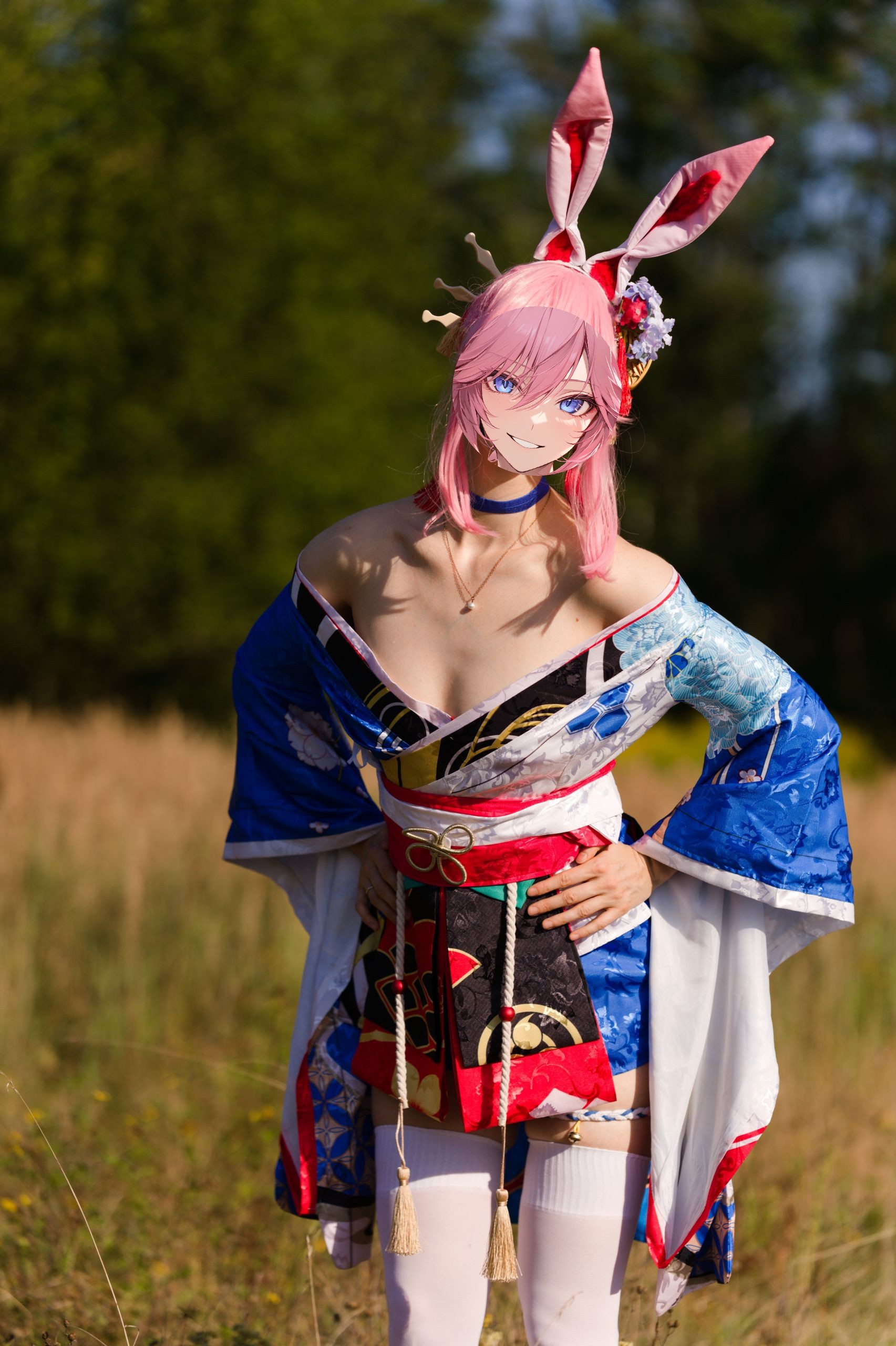 Summer Outdoor Yae Sakura in Blooming Maiko Kimono and White Stockings image 28