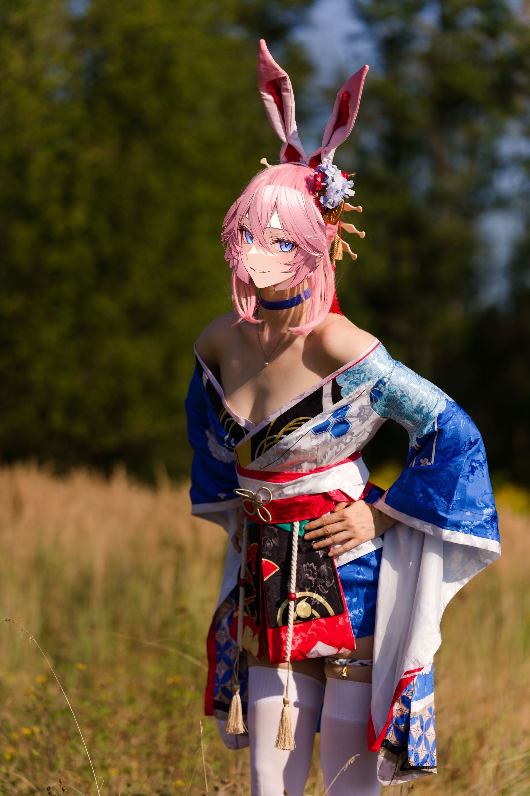 Summer Outdoor Yae Sakura in Blooming Maiko Kimono and White Stockings image 29