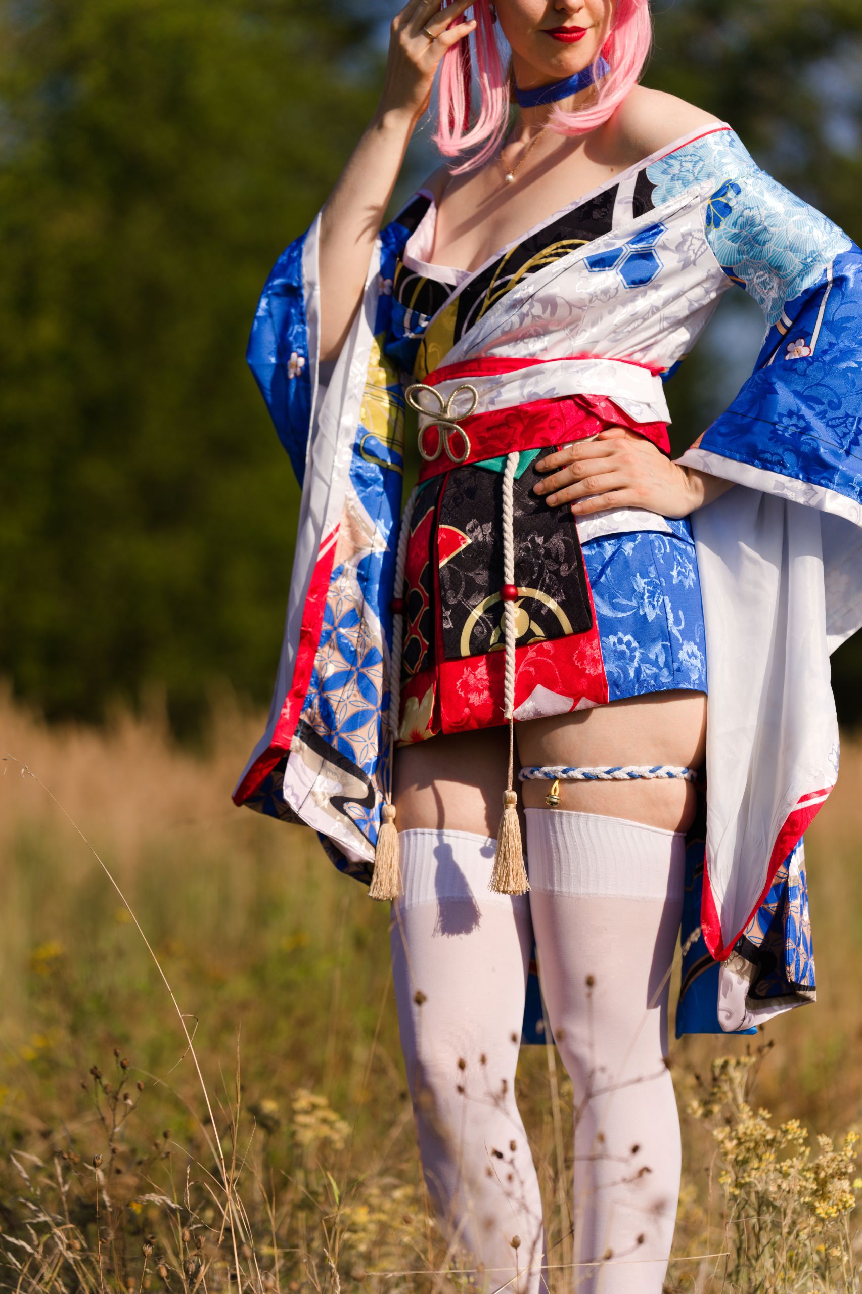 Summer Outdoor Yae Sakura in Blooming Maiko Kimono and White Stockings image 31
