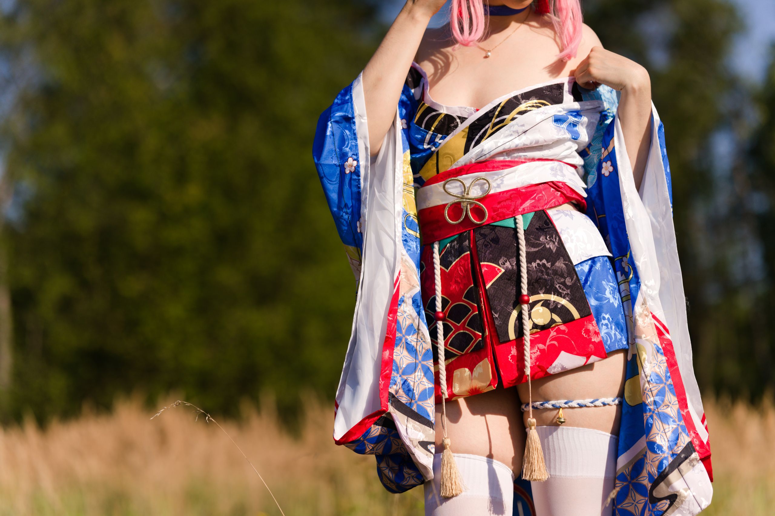 Summer Outdoor Yae Sakura in Blooming Maiko Kimono and White Stockings image 32