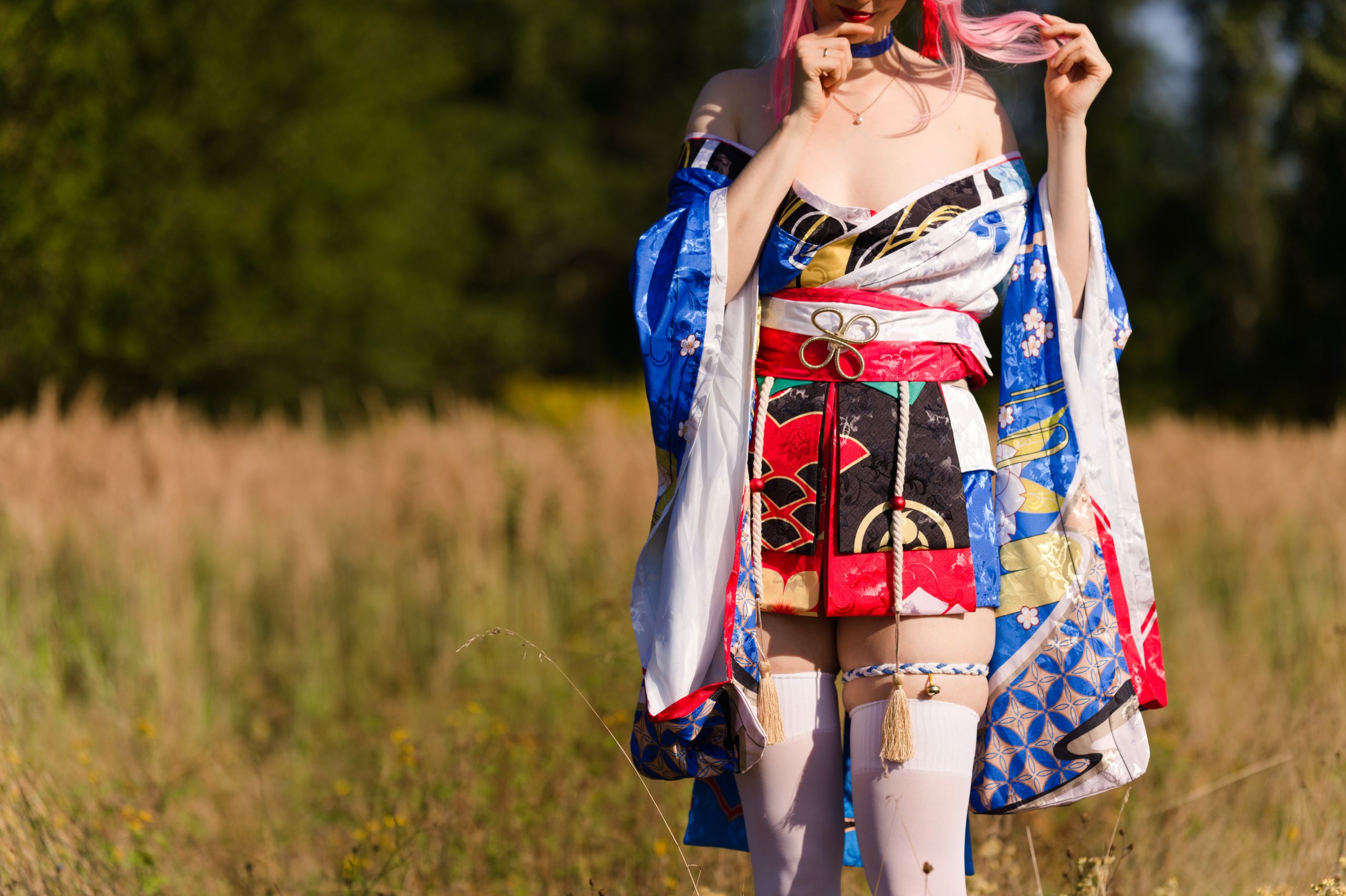 Summer Outdoor Yae Sakura in Blooming Maiko Kimono and White Stockings image 33