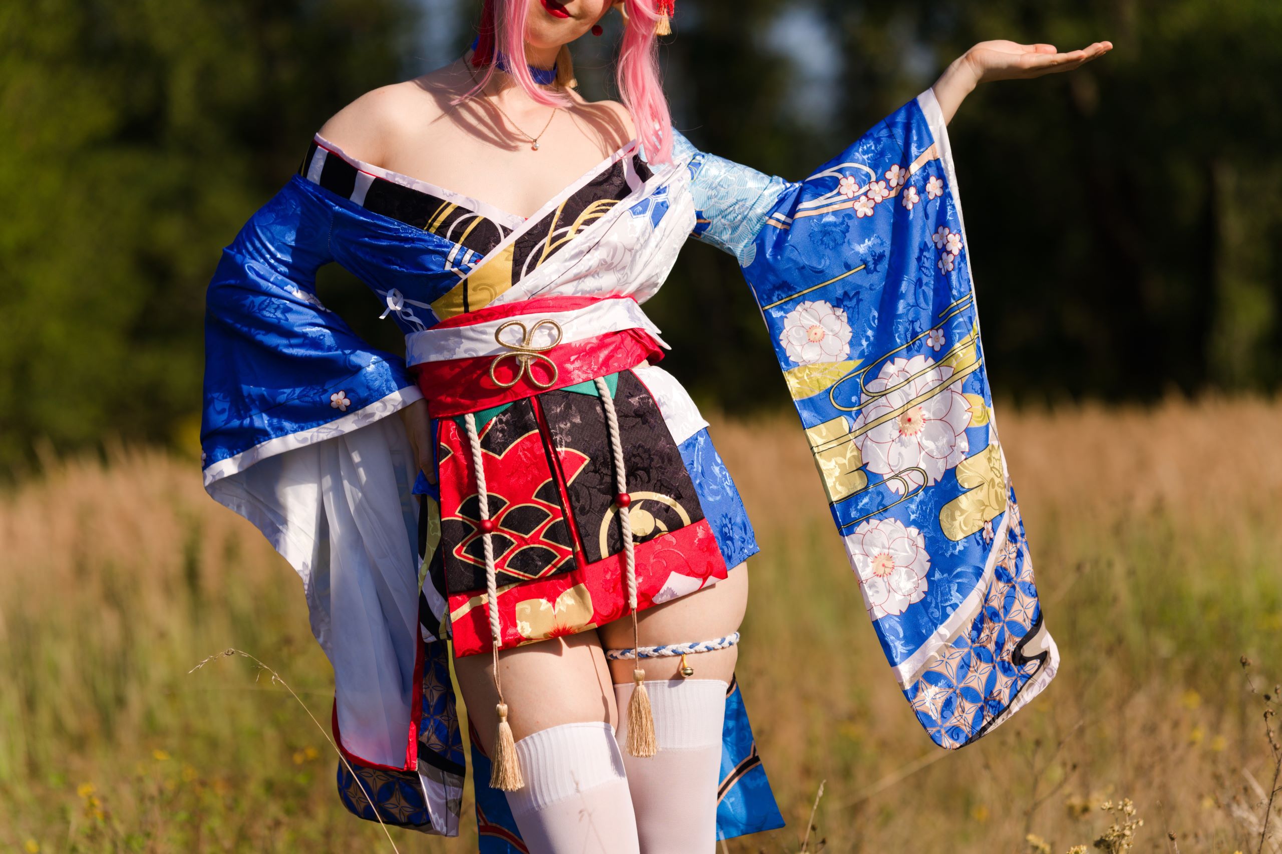 Summer Outdoor Yae Sakura in Blooming Maiko Kimono and White Stockings image 34