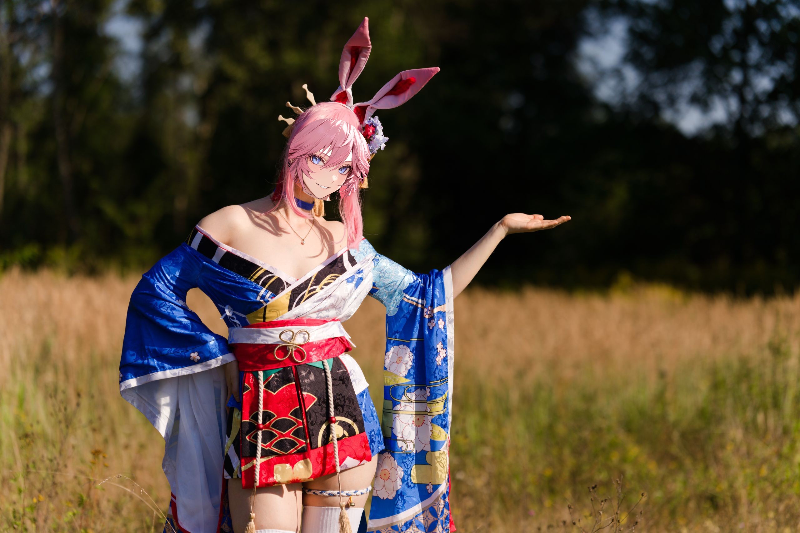 Summer Outdoor Yae Sakura in Blooming Maiko Kimono and White Stockings image 35