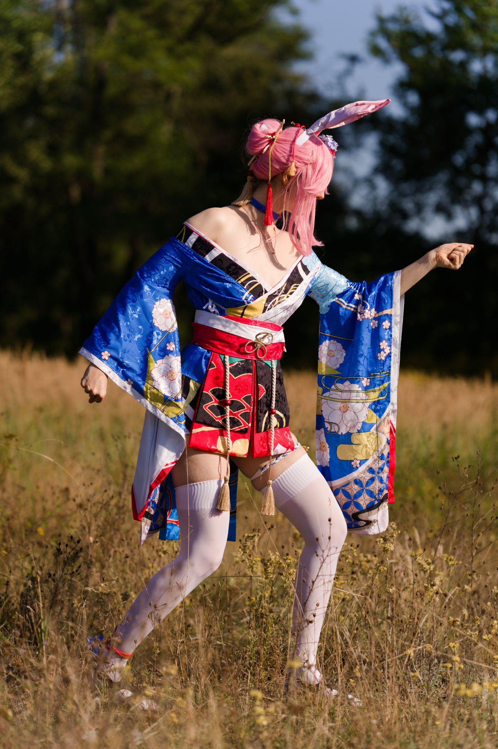 Summer Outdoor Yae Sakura in Blooming Maiko Kimono and White Stockings image 36