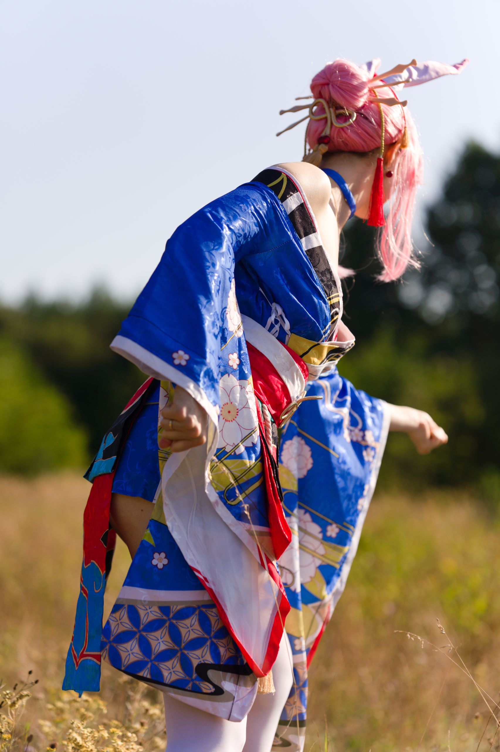 Summer Outdoor Yae Sakura in Blooming Maiko Kimono and White Stockings image 37