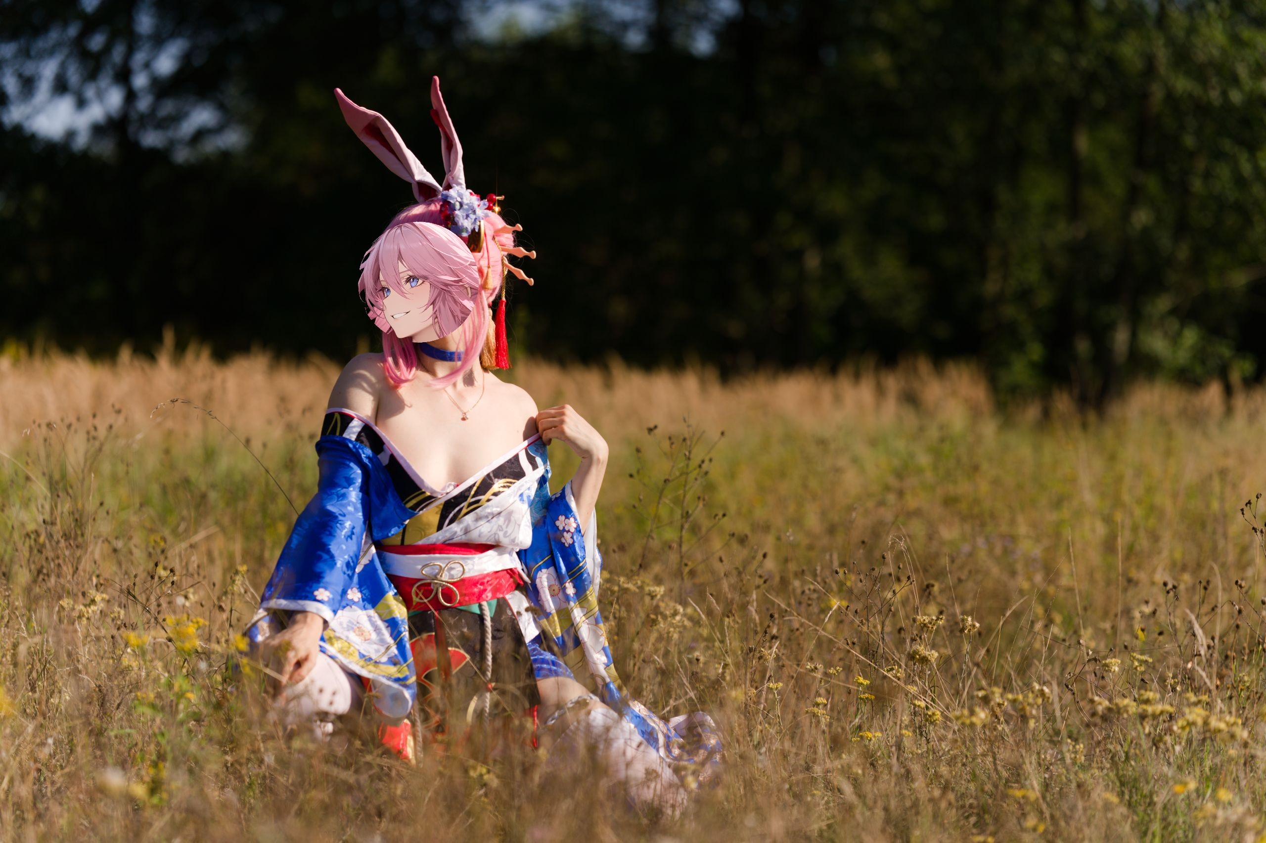 Summer Outdoor Yae Sakura in Blooming Maiko Kimono and White Stockings image 38
