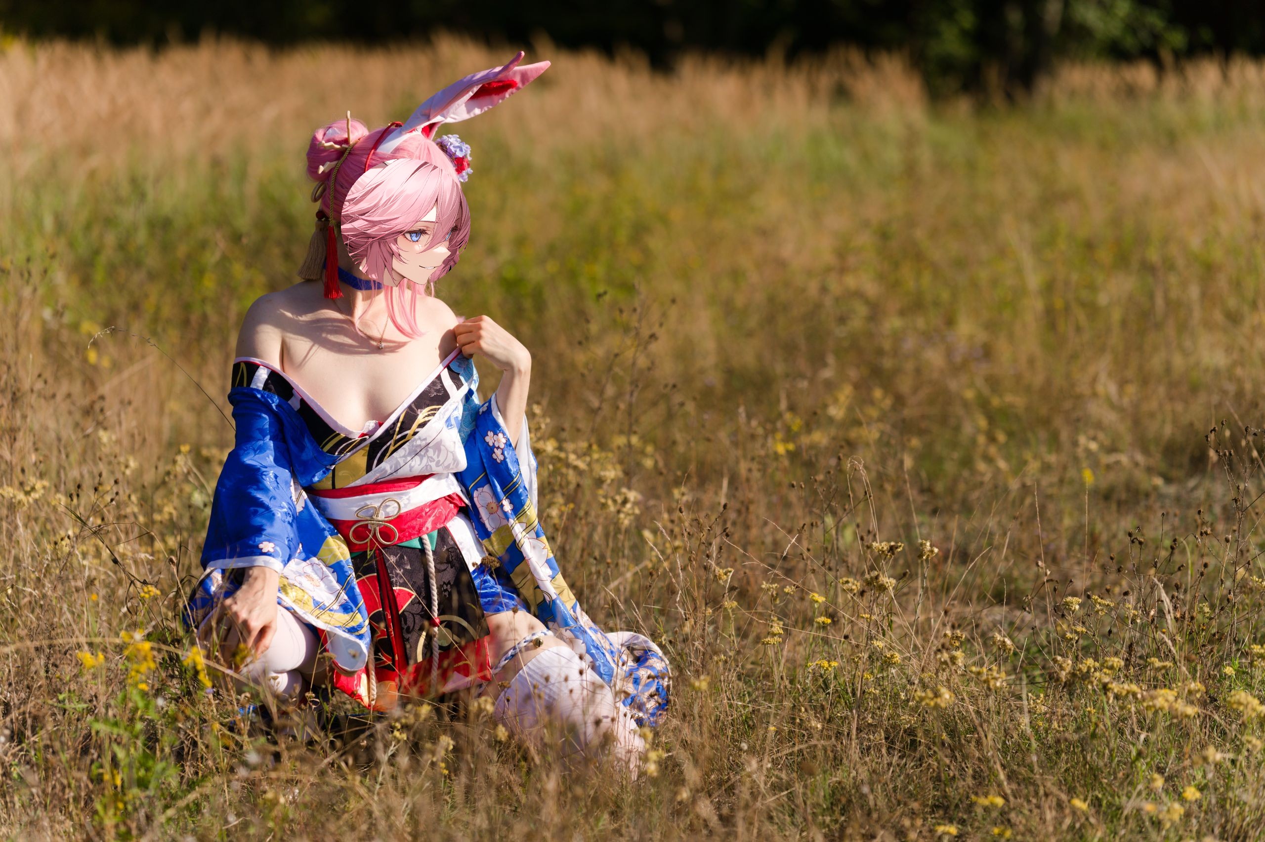 Summer Outdoor Yae Sakura in Blooming Maiko Kimono and White Stockings image 39