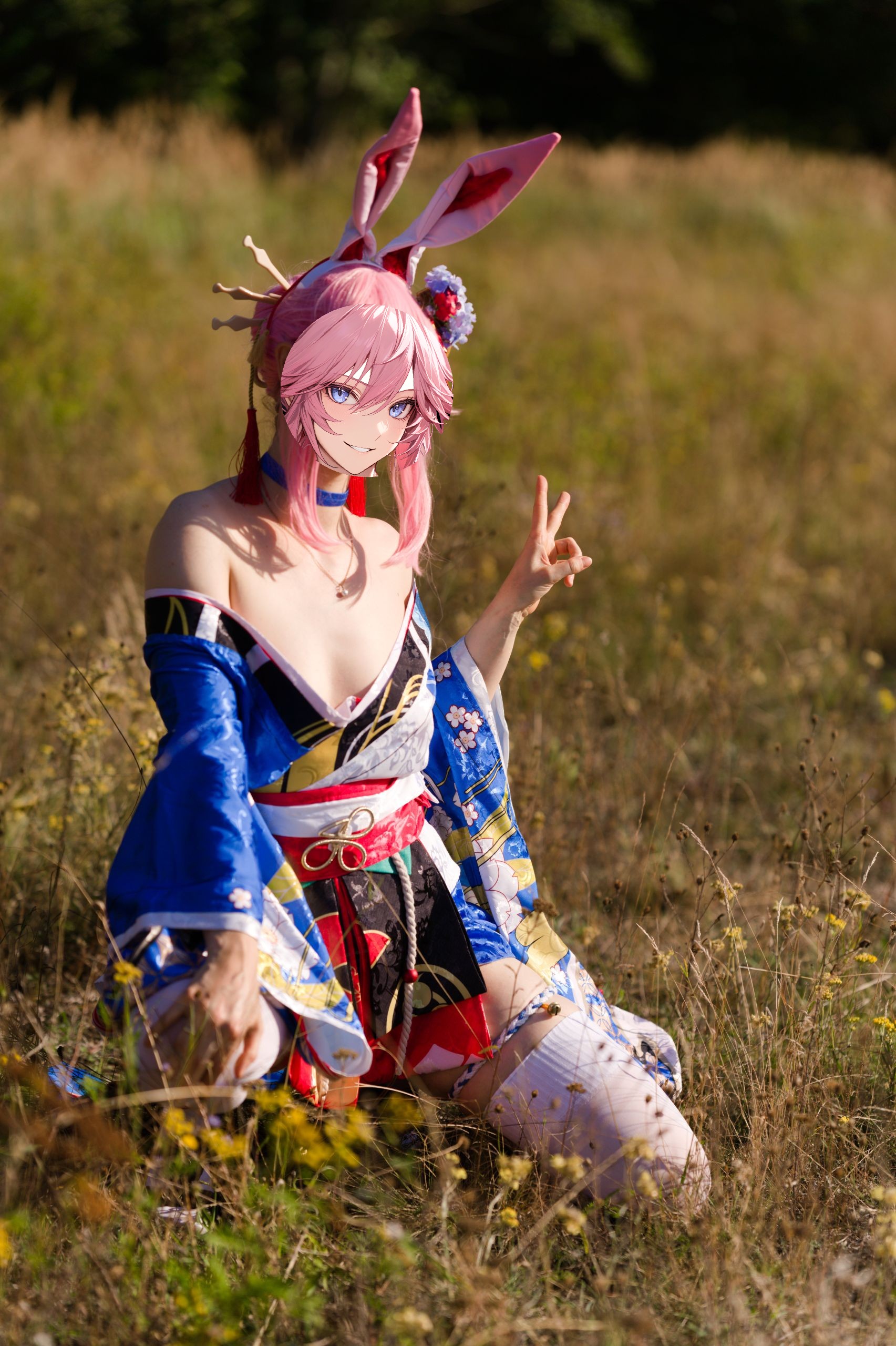 Summer Outdoor Yae Sakura in Blooming Maiko Kimono and White Stockings image 40