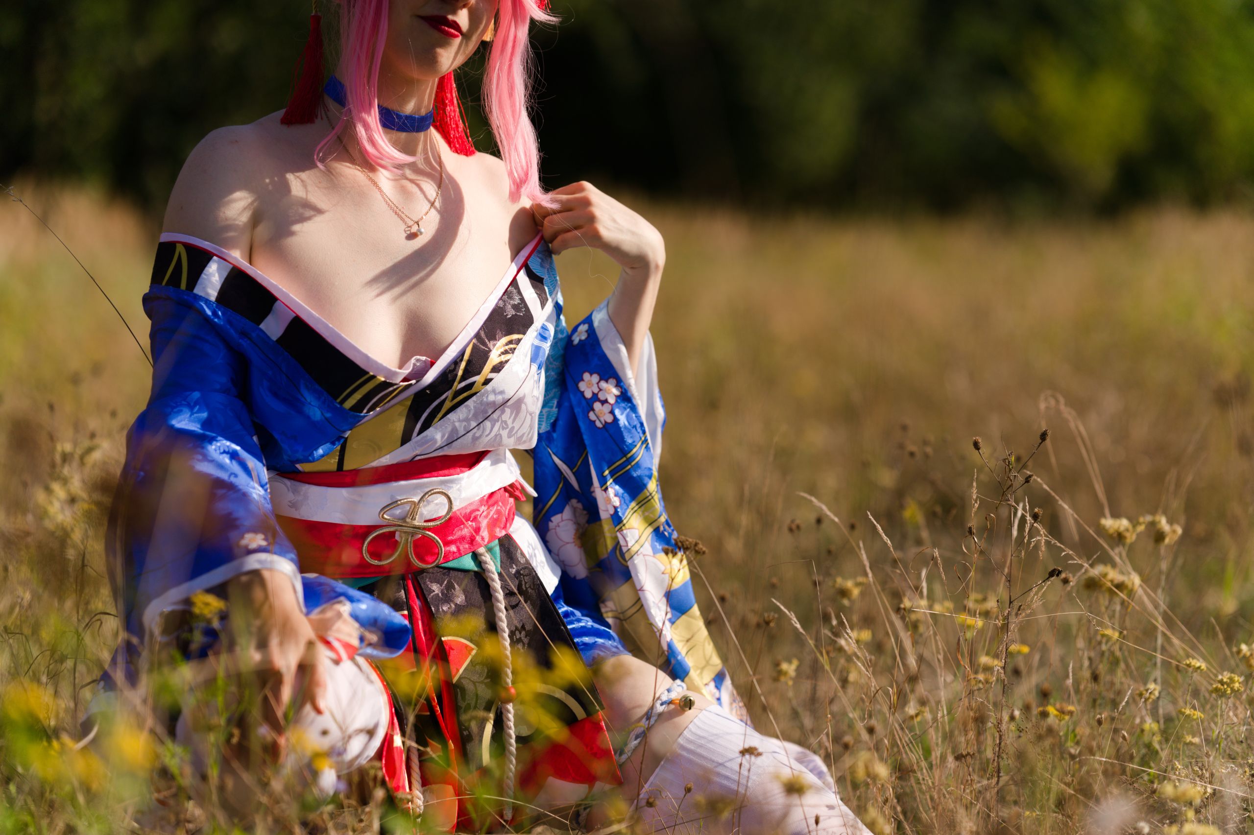 Summer Outdoor Yae Sakura in Blooming Maiko Kimono and White Stockings image 41