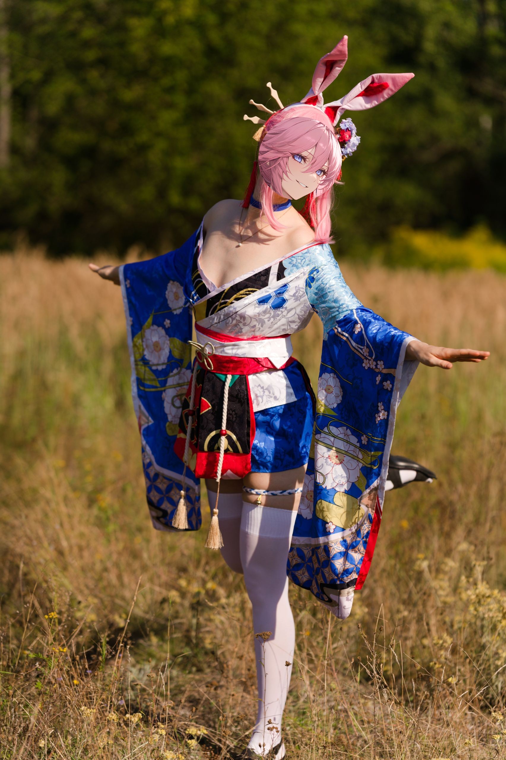 Summer Outdoor Yae Sakura in Blooming Maiko Kimono and White Stockings image 43