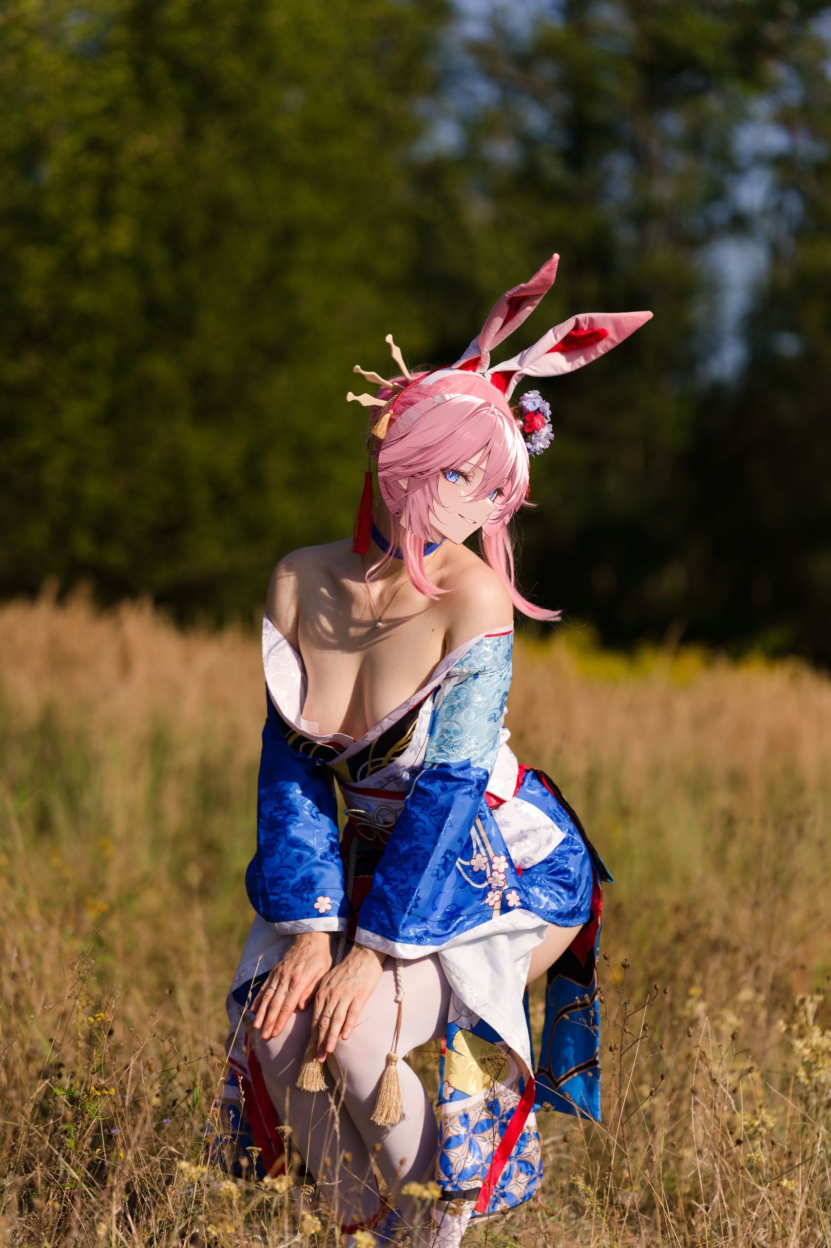 Summer Outdoor Yae Sakura in Blooming Maiko Kimono and White Stockings image 44