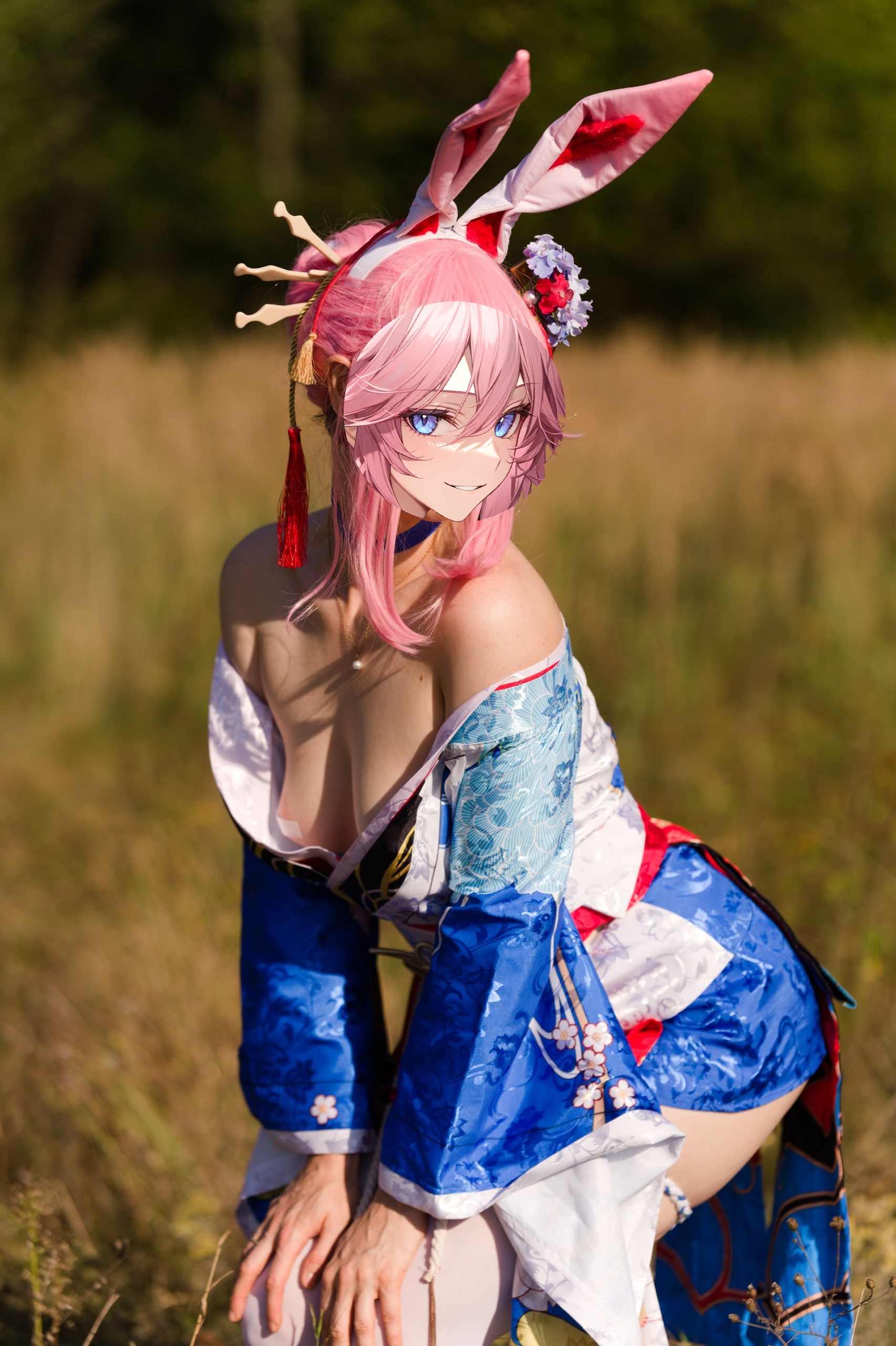 Summer Outdoor Yae Sakura in Blooming Maiko Kimono and White Stockings image 45
