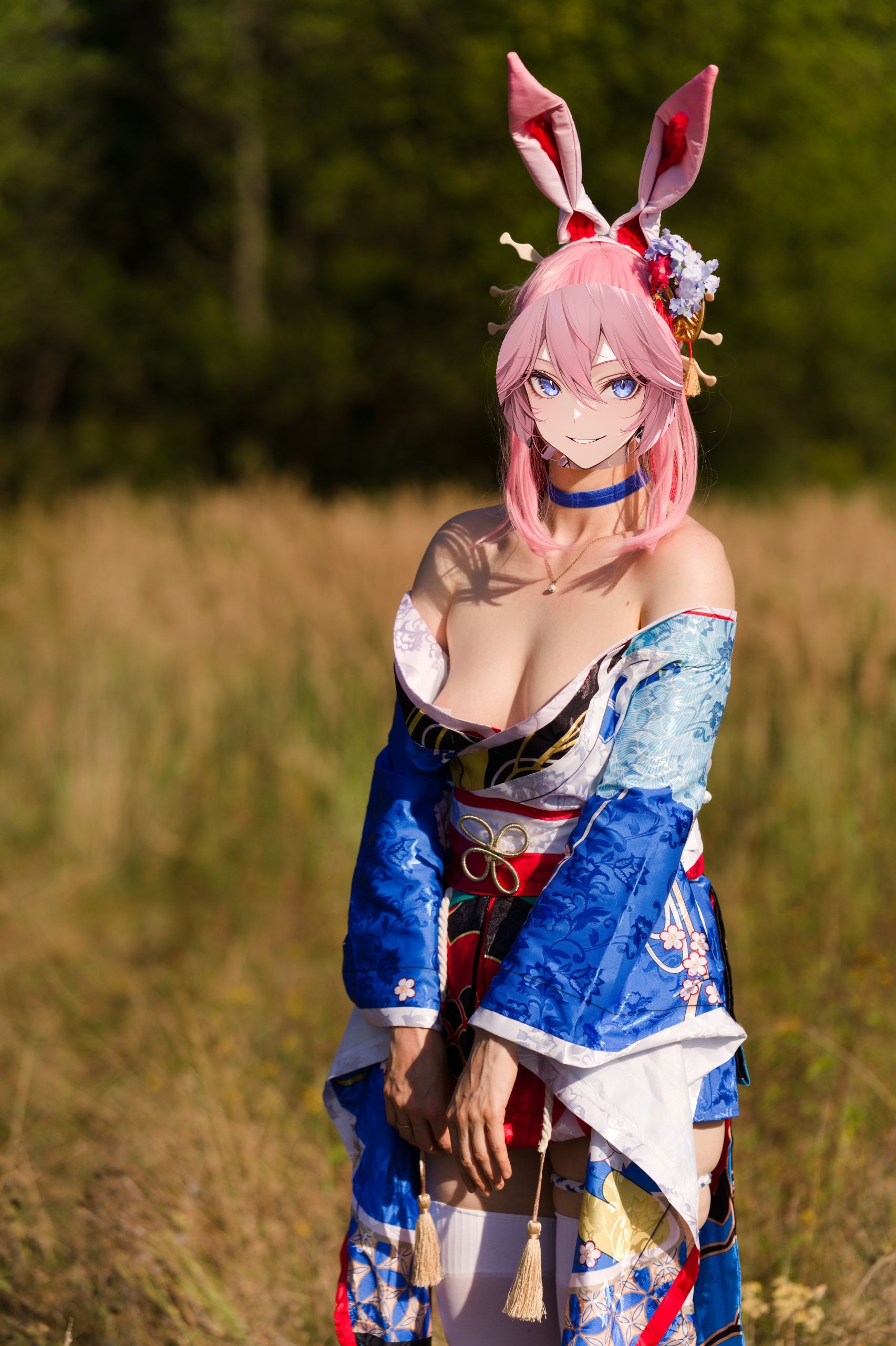 Summer Outdoor Yae Sakura in Blooming Maiko Kimono and White Stockings image 46