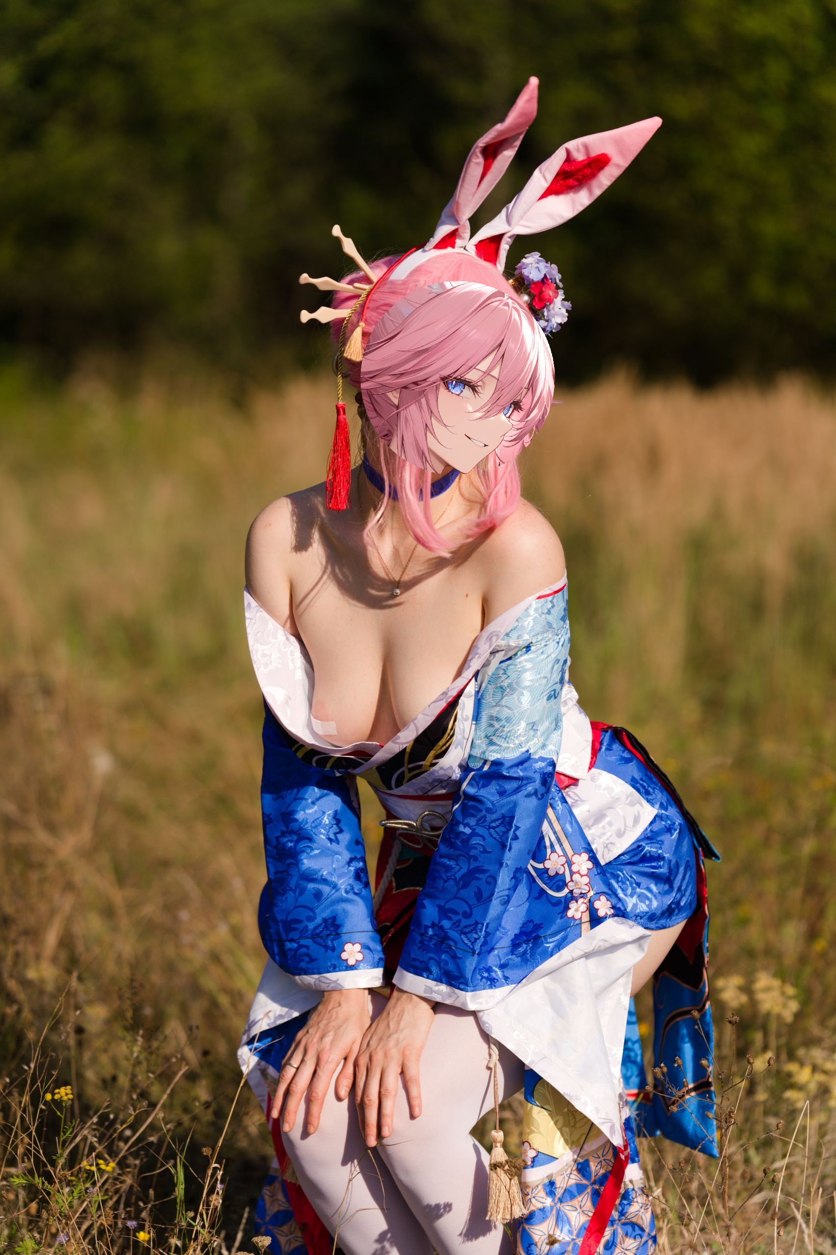 Summer Outdoor Yae Sakura in Blooming Maiko Kimono and White Stockings image 47