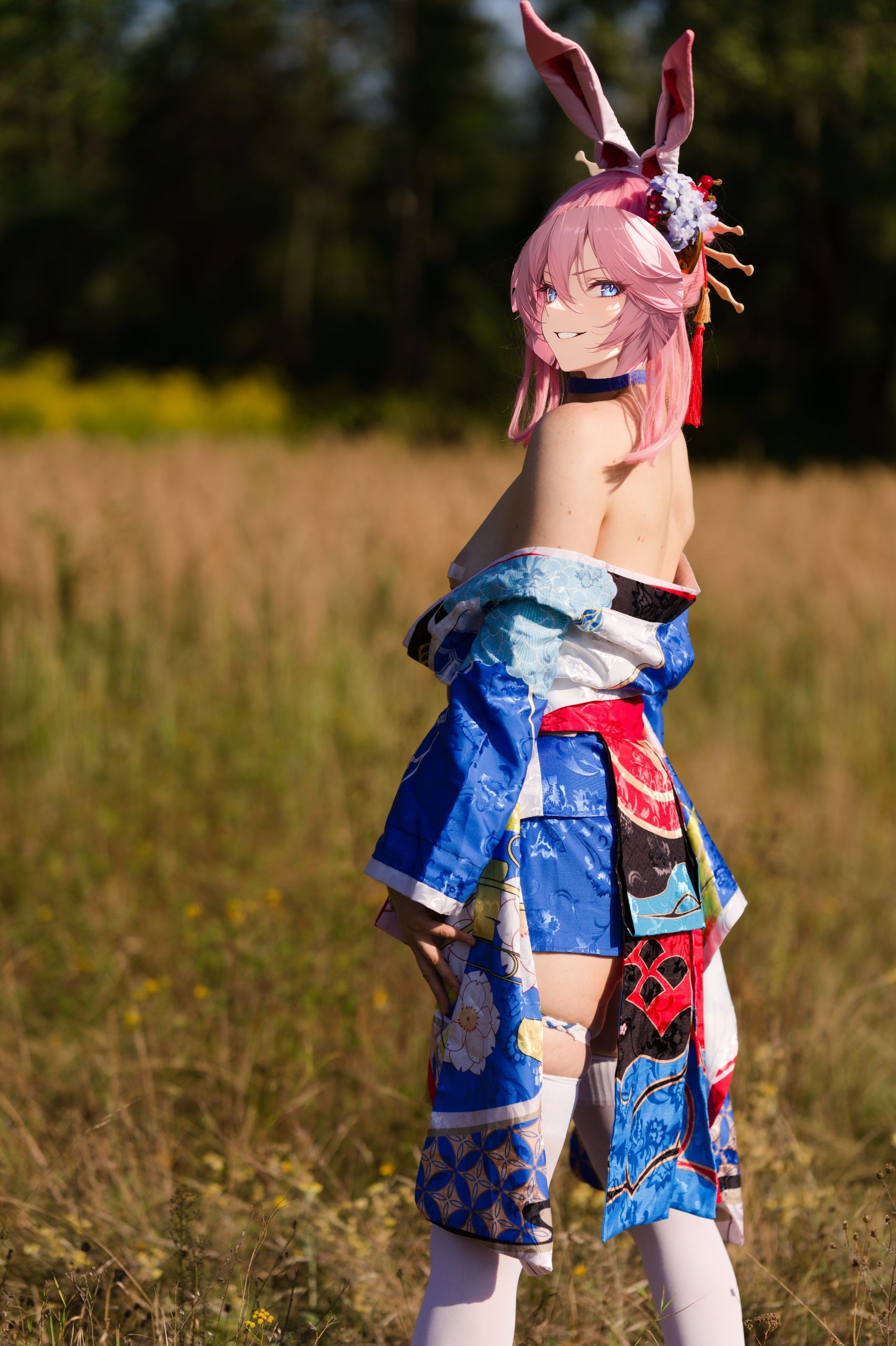 Summer Outdoor Yae Sakura in Blooming Maiko Kimono and White Stockings image 50
