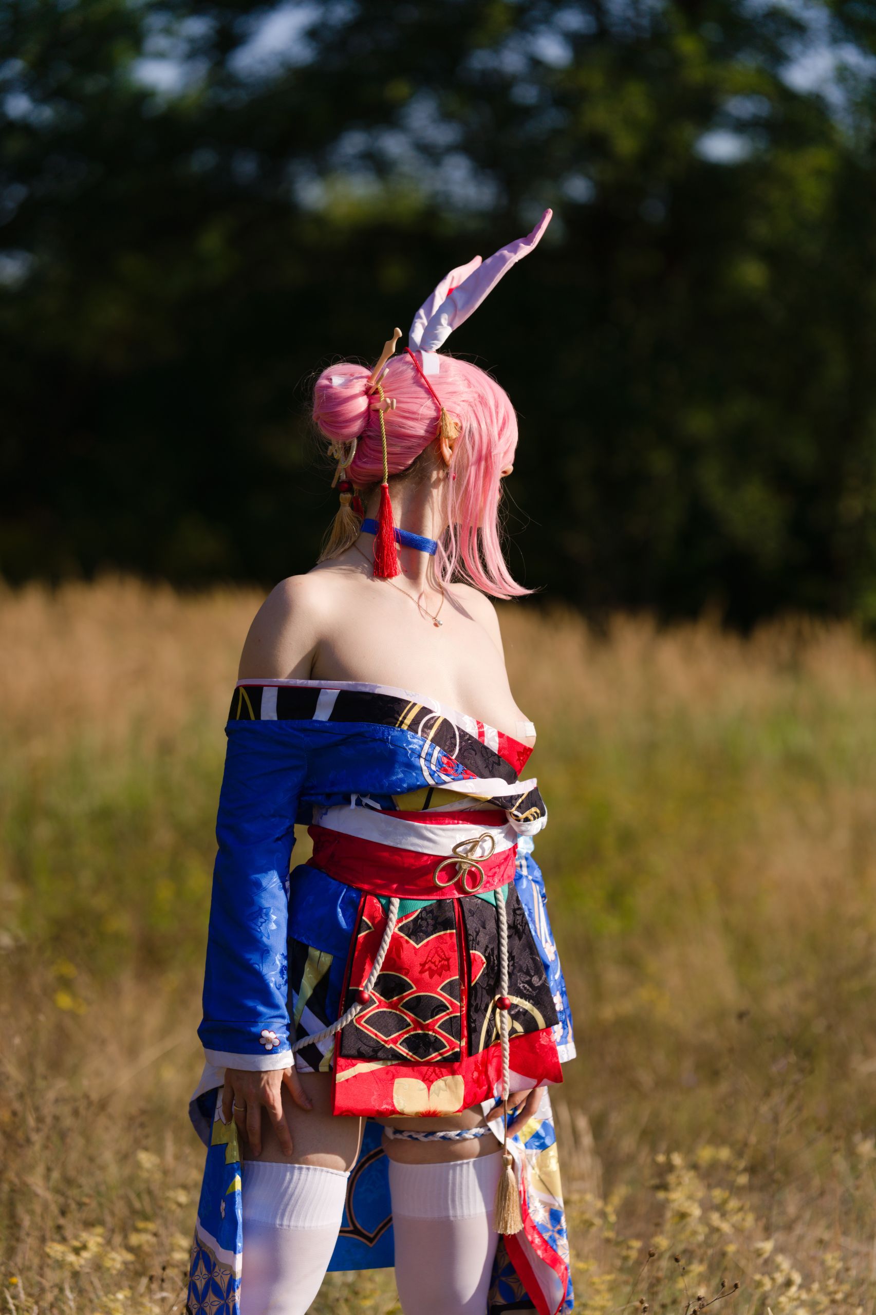 Summer Outdoor Yae Sakura in Blooming Maiko Kimono and White Stockings image 51