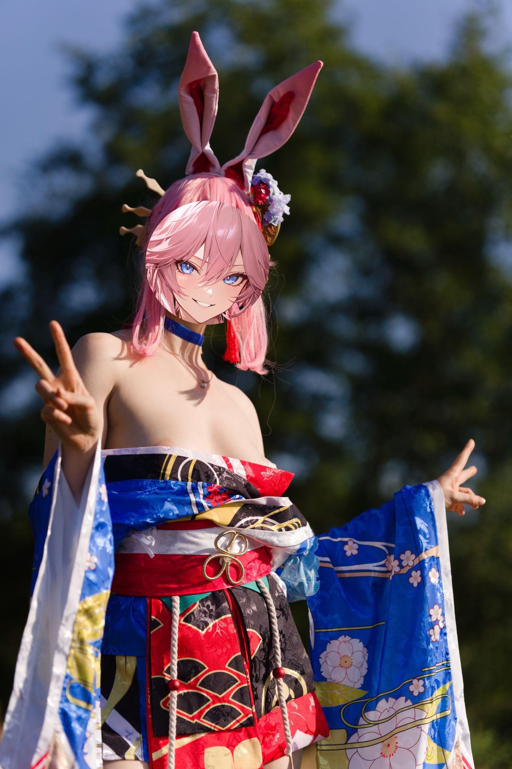 Summer Outdoor Yae Sakura in Blooming Maiko Kimono and White Stockings image 52