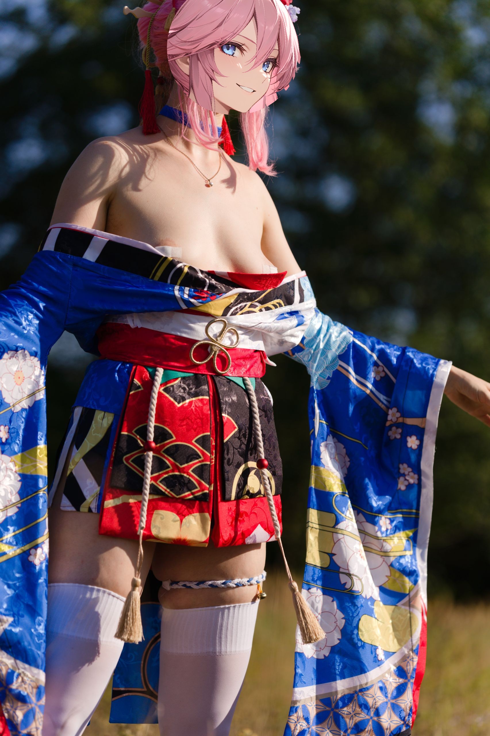 Summer Outdoor Yae Sakura in Blooming Maiko Kimono and White Stockings image 53