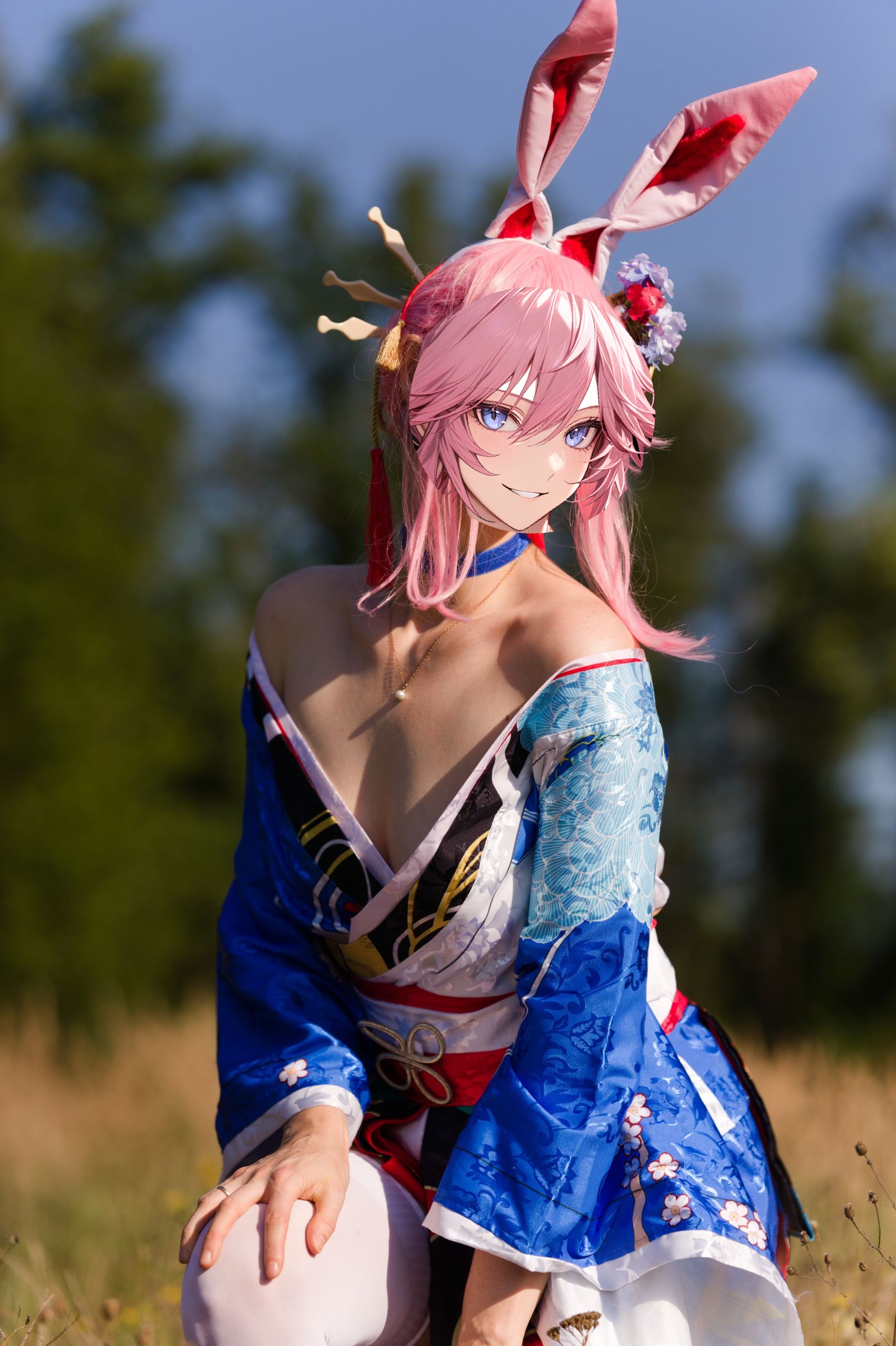 Summer Outdoor Yae Sakura in Blooming Maiko Kimono and White Stockings image 54