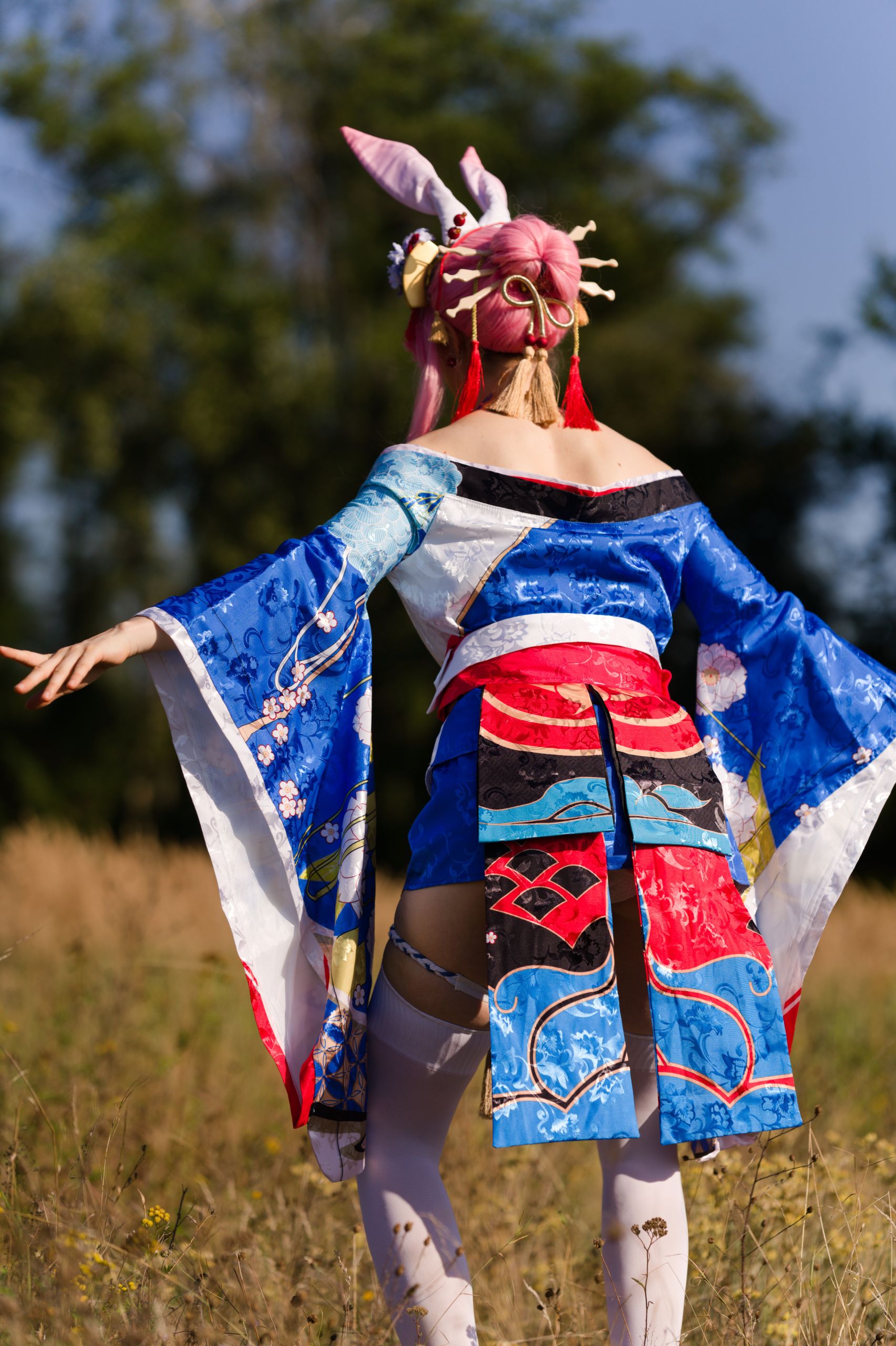 Summer Outdoor Yae Sakura in Blooming Maiko Kimono and White Stockings image 55
