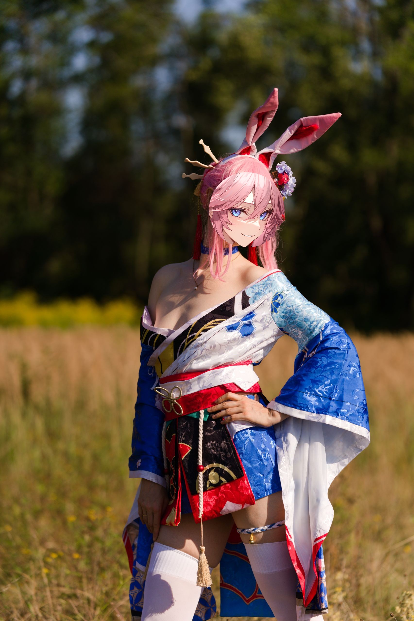 Summer Outdoor Yae Sakura in Blooming Maiko Kimono and White Stockings image 56